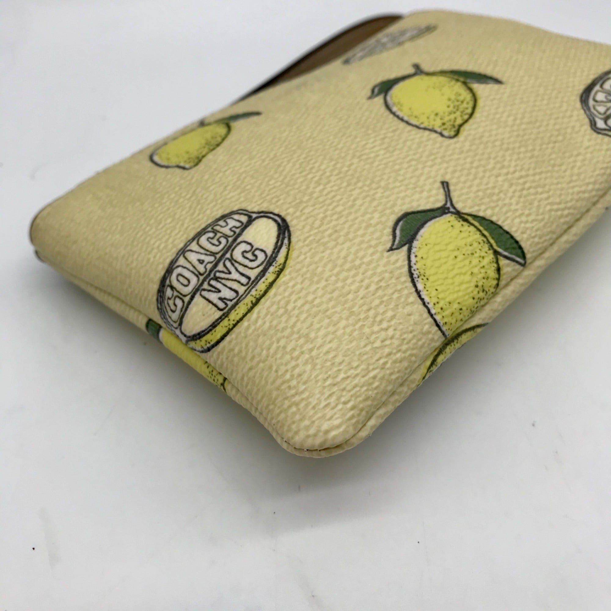 Coach Yellow Canvas Lemon Print Corner Zip Wristlet