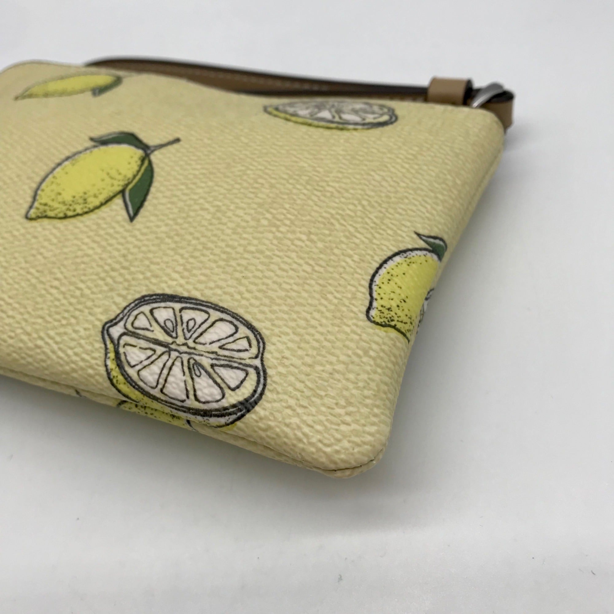 Coach Yellow Canvas Lemon Print Corner Zip Wristlet