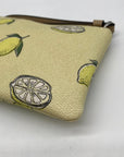 Coach Yellow Canvas Lemon Print Corner Zip Wristlet