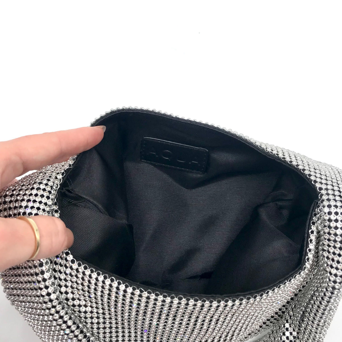 Aqua Maeve Reilly Silver Crystal Shoulder Bag
