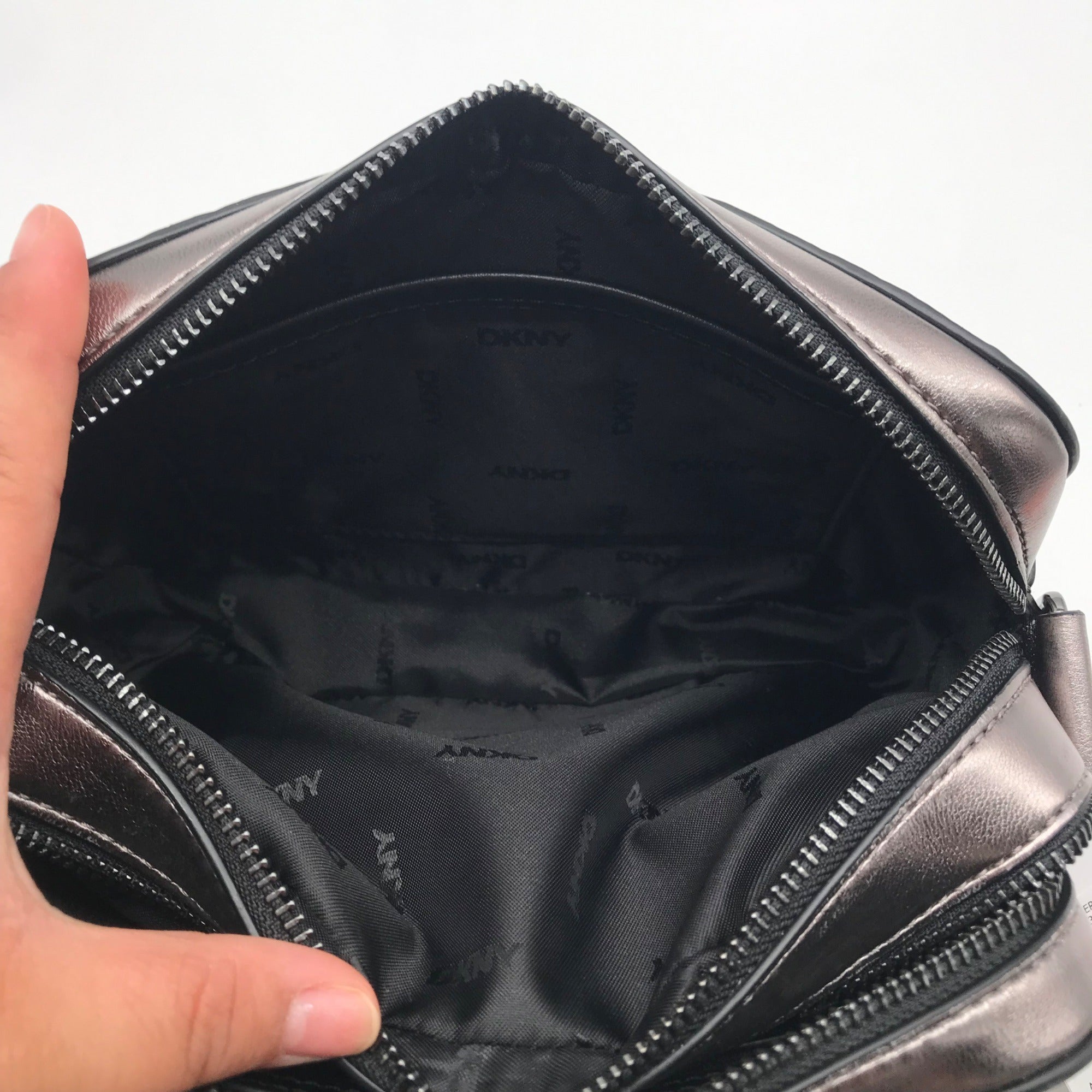 DKNY Metallic Silver Small Ashlyn Crossbody Camera Bag