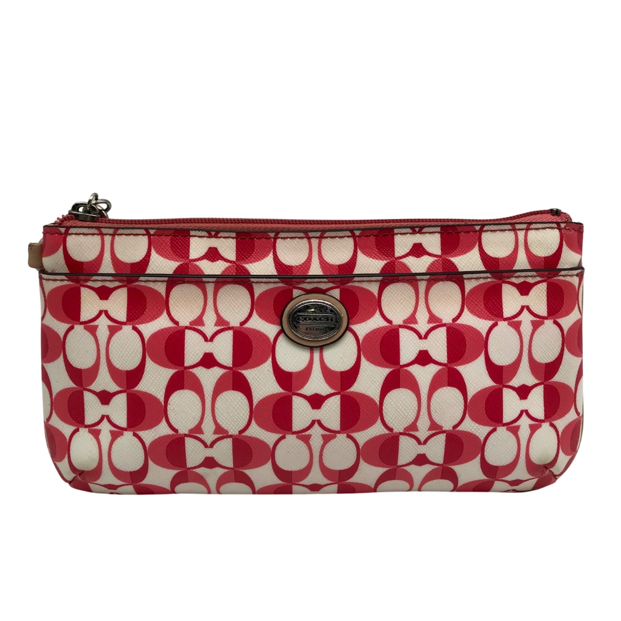 Coach Pink And White Coated Canvas Peyton Dream Monogram Wristlet