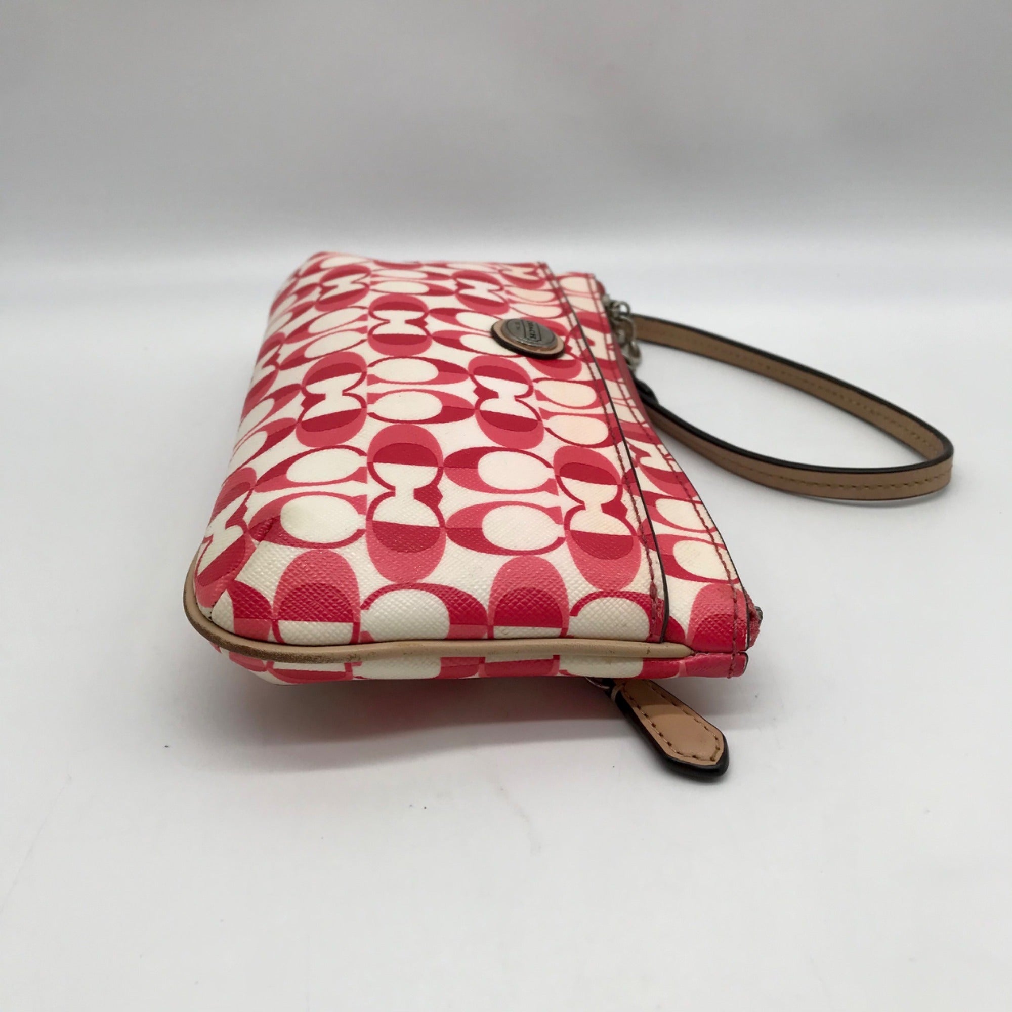 Coach Pink And White Coated Canvas Peyton Dream Monogram Wristlet