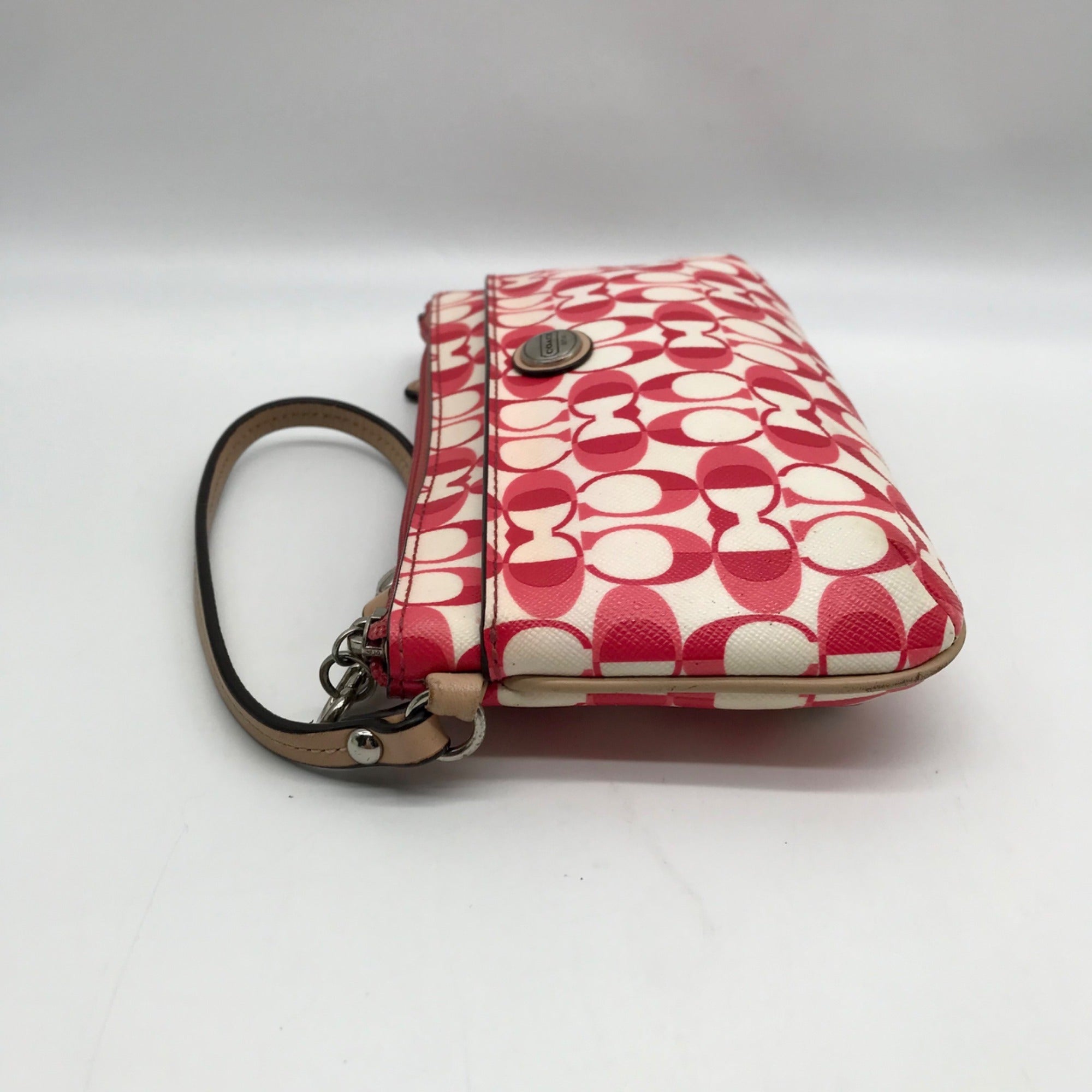 Coach Pink And White Coated Canvas Peyton Dream Monogram Wristlet