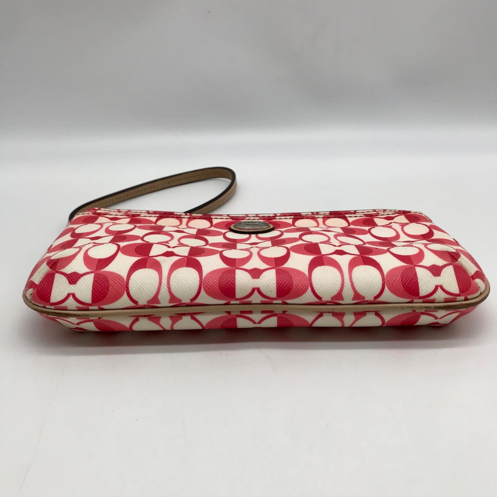 Coach Pink And White Coated Canvas Peyton Dream Monogram Wristlet