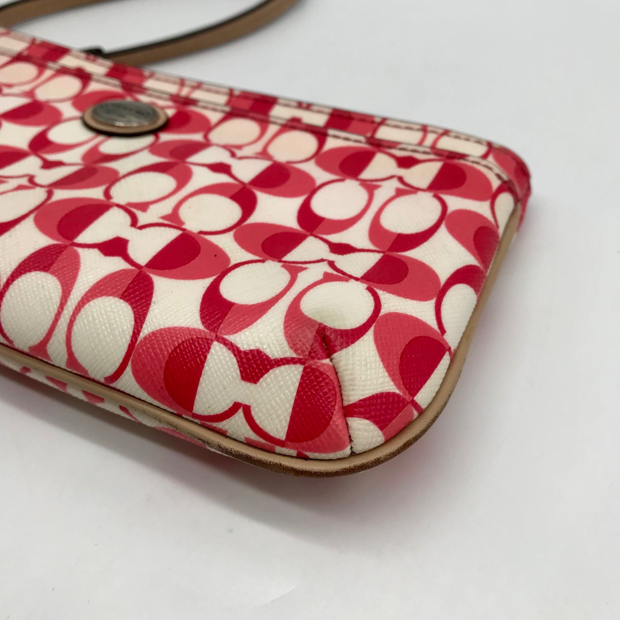 Coach Pink And White Coated Canvas Peyton Dream Monogram Wristlet