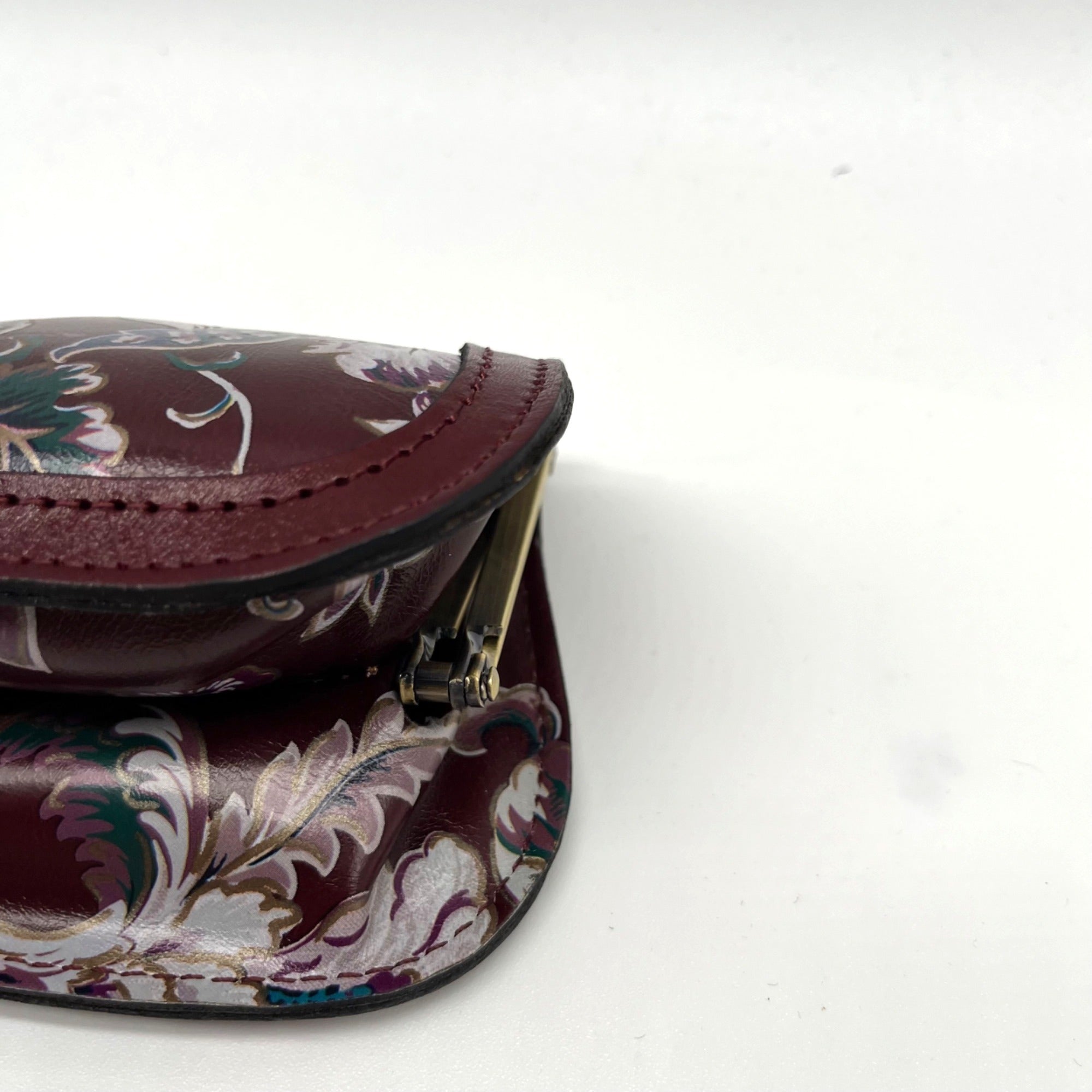 Patricia Nash European Floral Leather Framed Kiss-lock Keychain Wallet