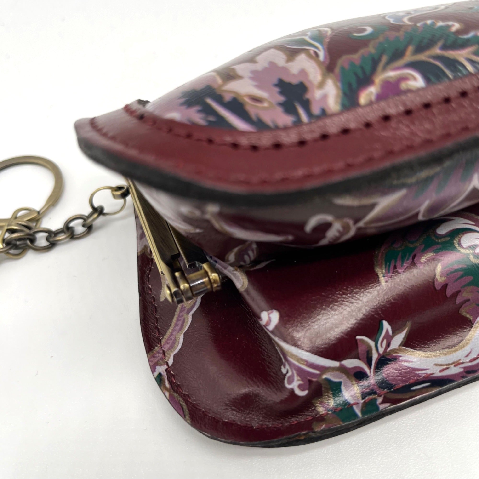 Patricia Nash European Floral Leather Framed Kiss-lock Keychain Wallet