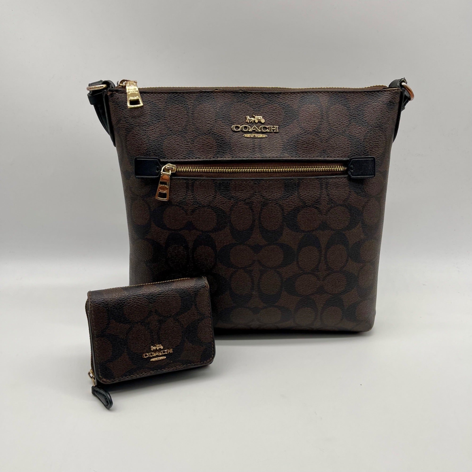 Coach Brown Signature Canvas Rowan File Bag C1554