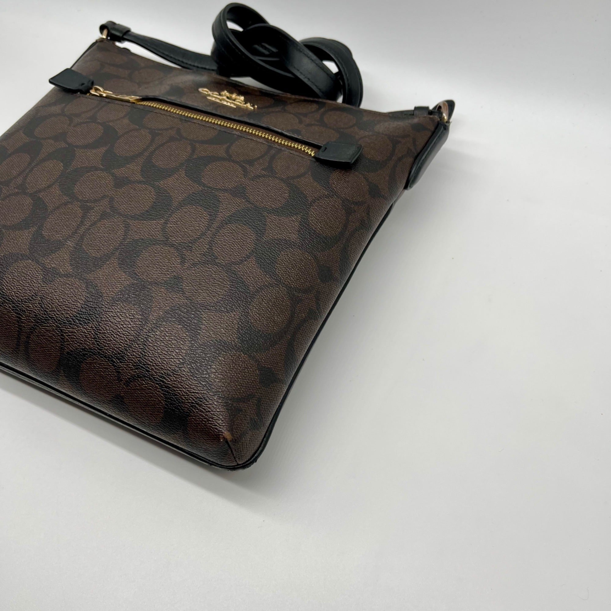 Coach Brown Signature Canvas Rowan File Bag C1554