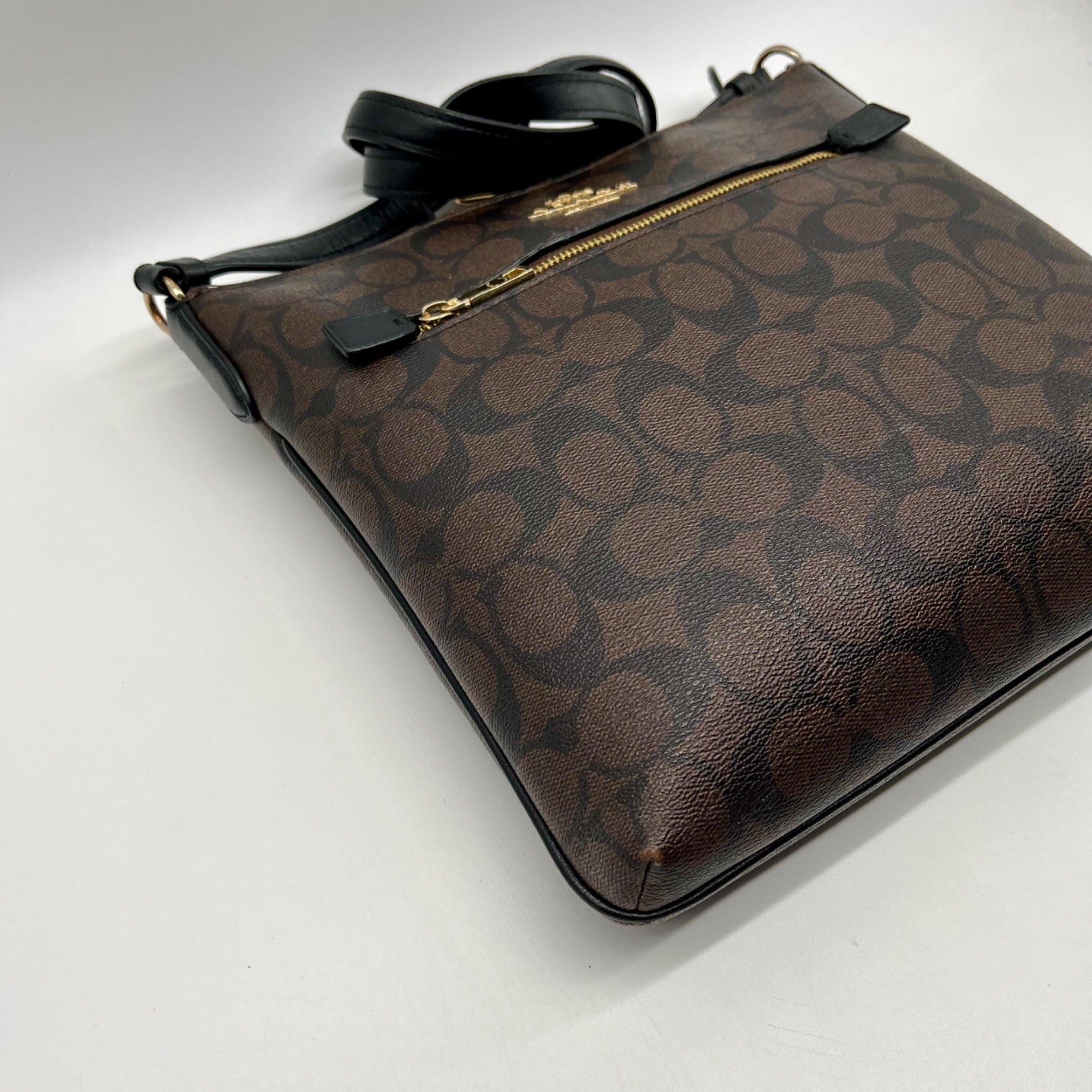 Coach Brown Signature Canvas Rowan File Bag C1554
