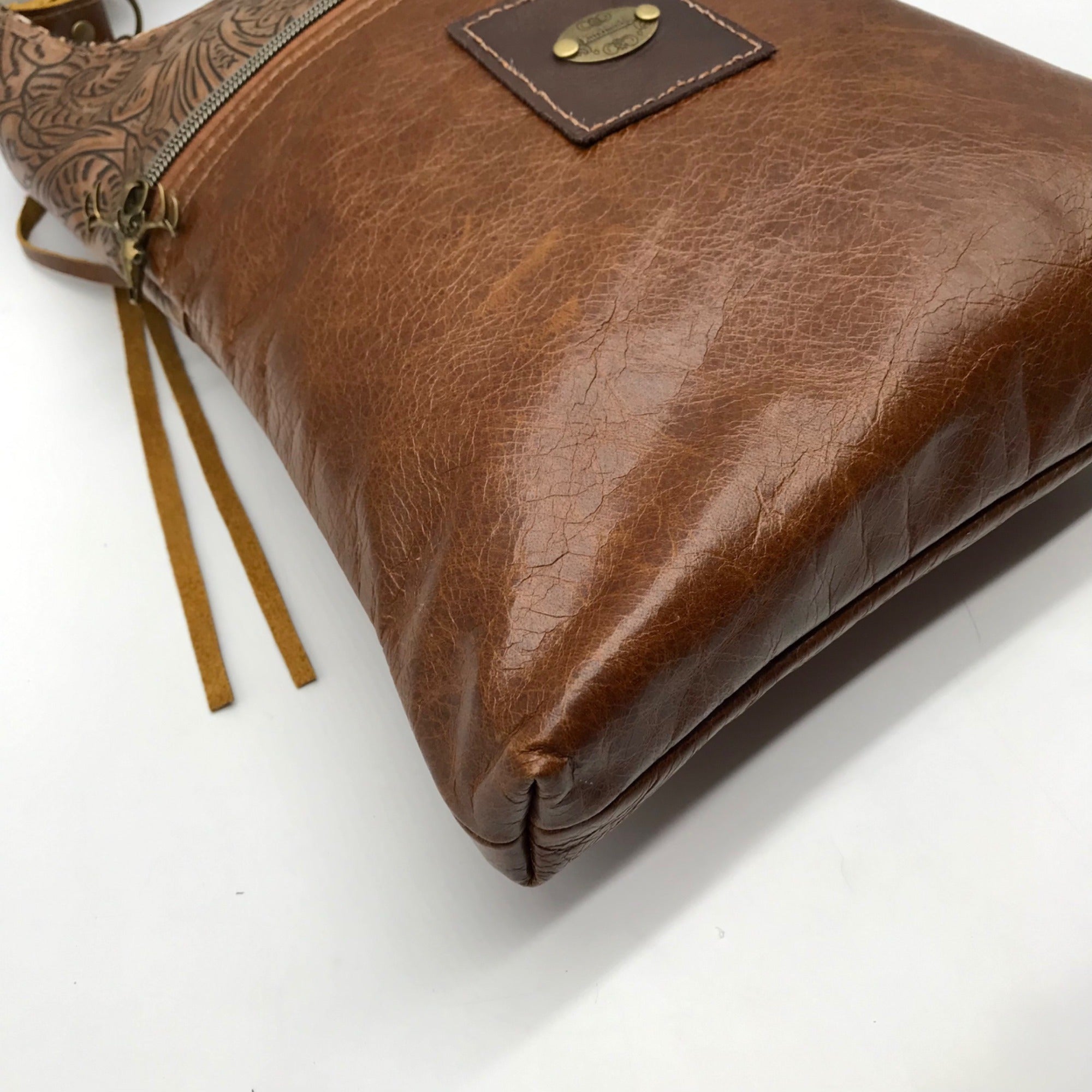 Unbranded Brown Faux Leather Bohemian Style Handmade Crossbody Bag