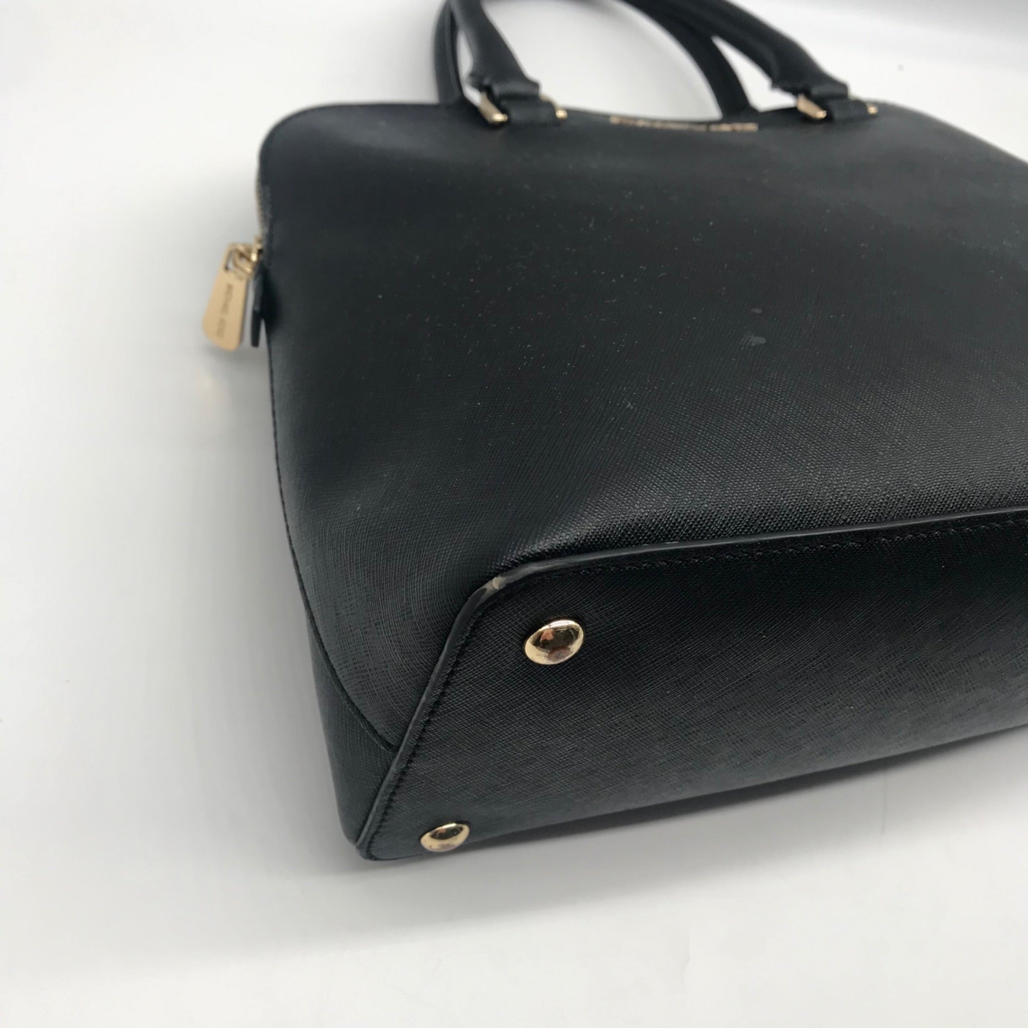 Michael Kors Cindy Black Saffiano Leather Dome Satchel Crossbody