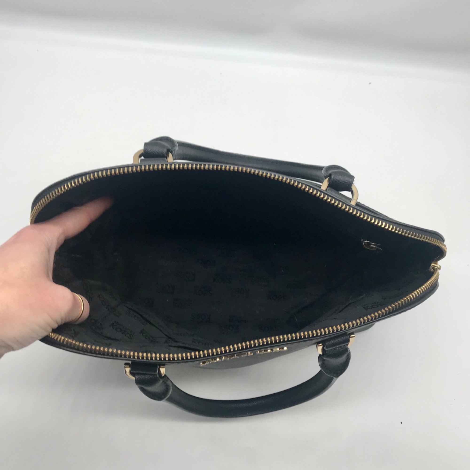 Michael Kors Cindy Black Saffiano Leather Dome Satchel Crossbody
