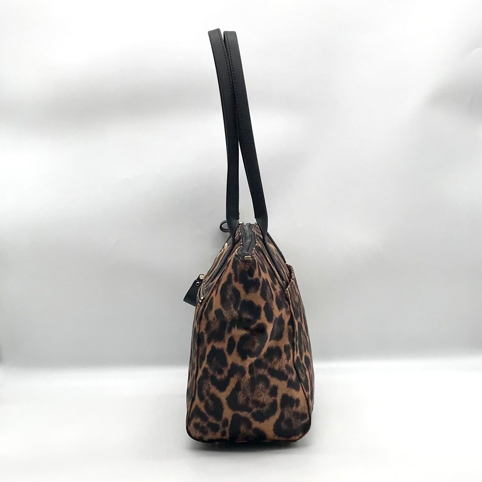 Michael Kors Black Leopard Print Nylon Kelsey Zip Top Tote Bag