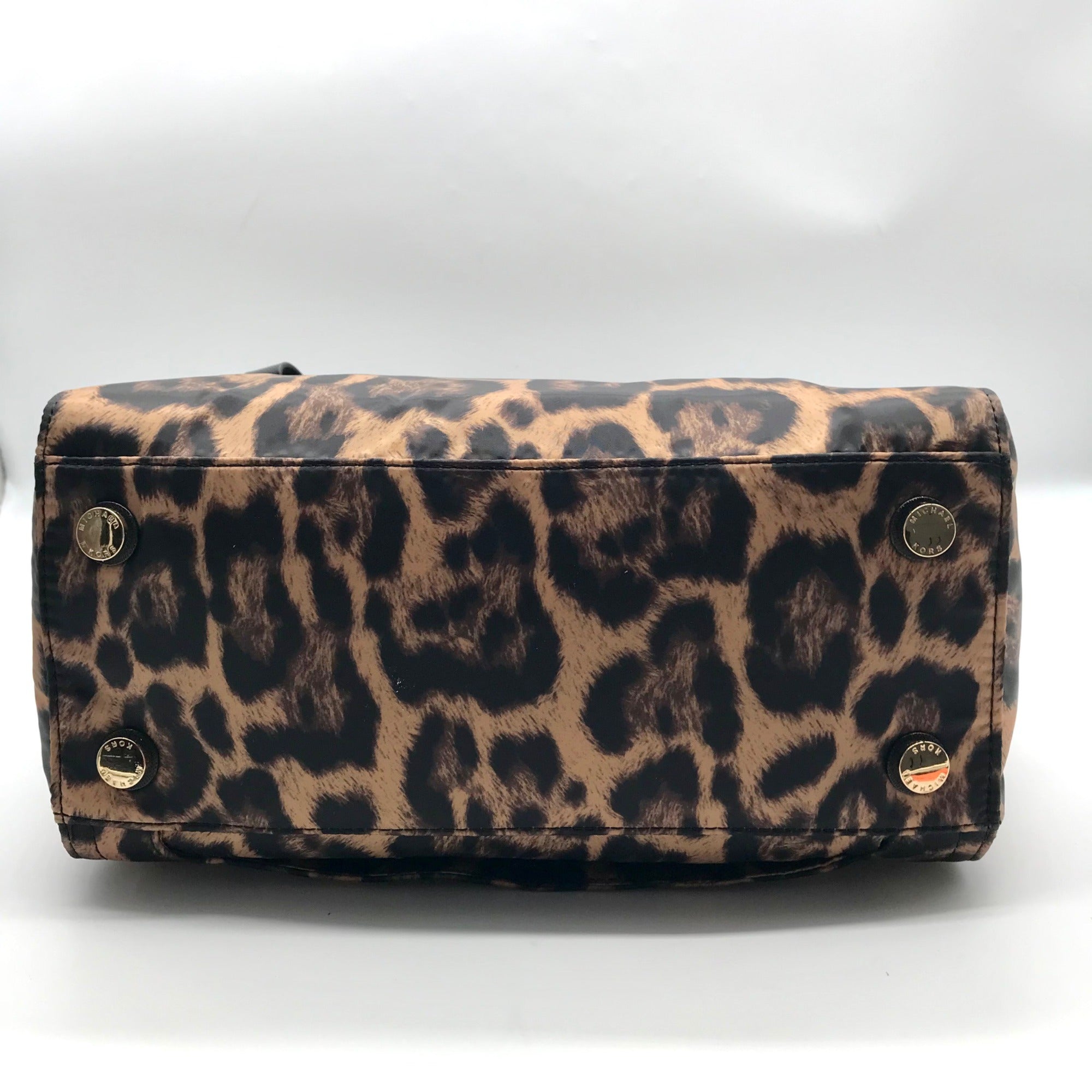 Michael Kors Black Leopard Print Nylon Kelsey Zip Top Tote Bag
