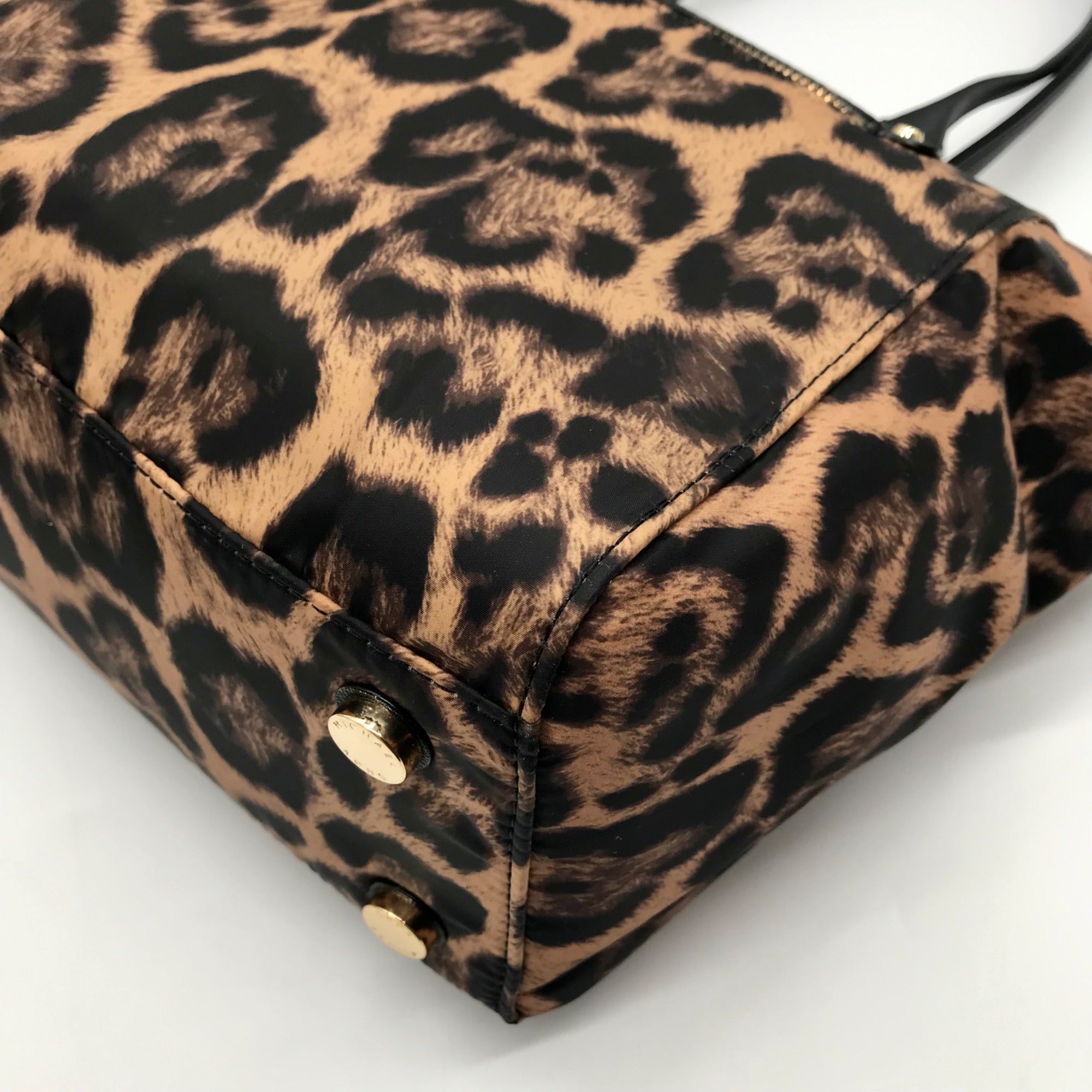 Michael Kors Black Leopard Print Nylon Kelsey Zip Top Tote Bag