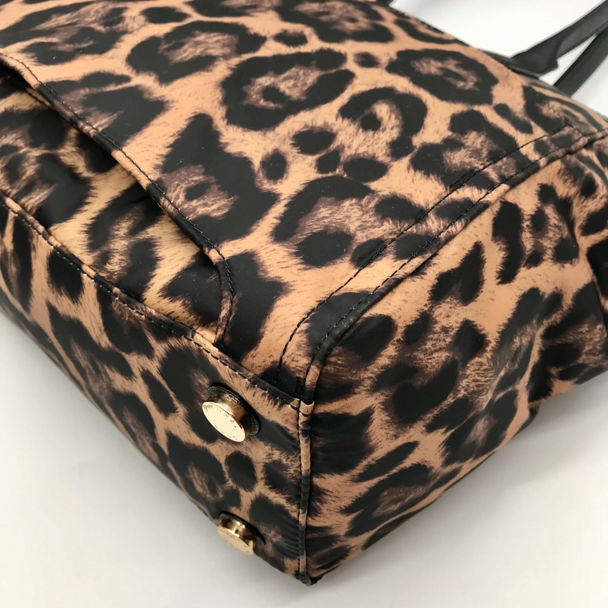 Michael Kors Black Leopard Print Nylon Kelsey Zip Top Tote Bag