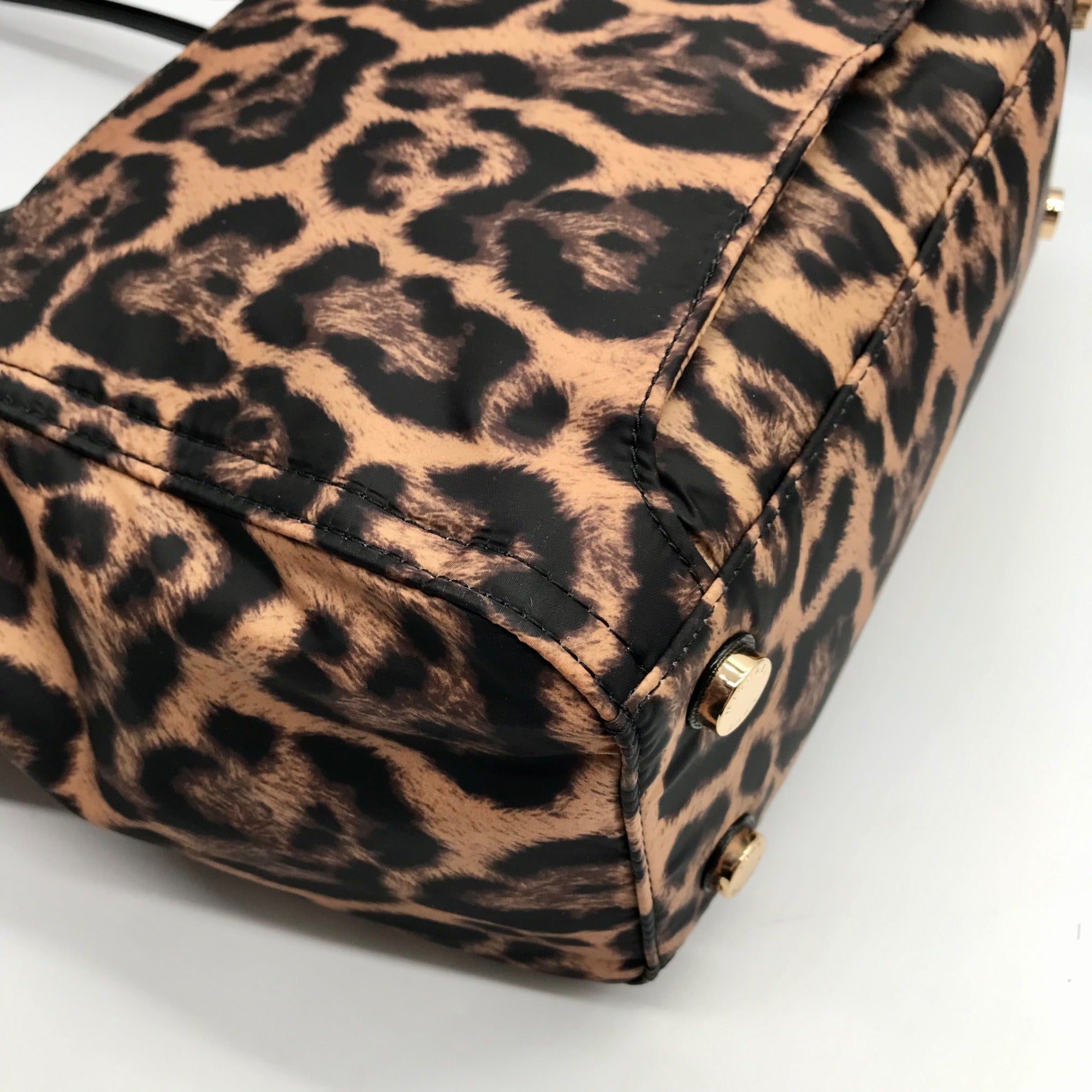 Michael Kors Black Leopard Print Nylon Kelsey Zip Top Tote Bag