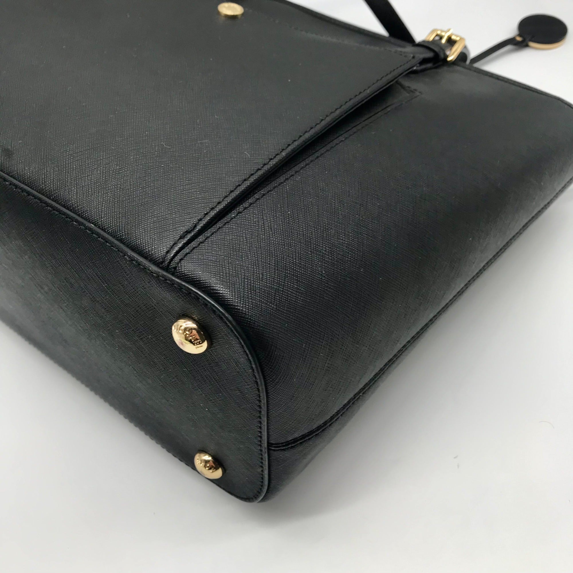 Michael Kors Black Saffiano Leather Large Jet Set Snap Pocket Tote Bag