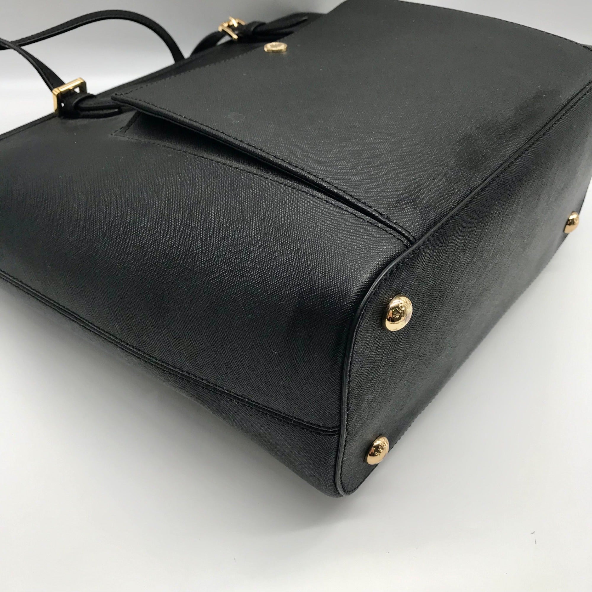 Michael Kors Black Saffiano Leather Large Jet Set Snap Pocket Tote Bag