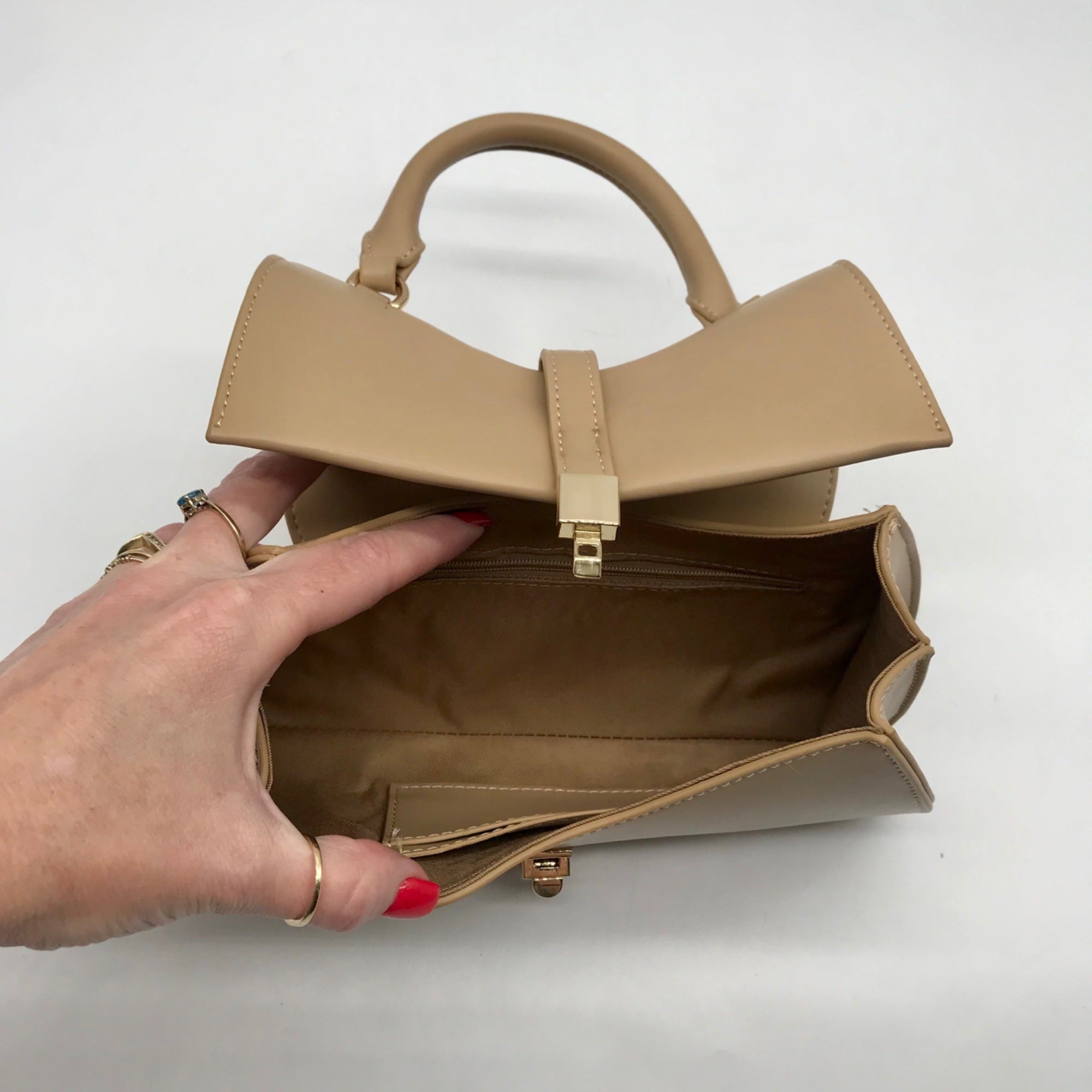 MMS Beige Leather Mini Crossbody Bag