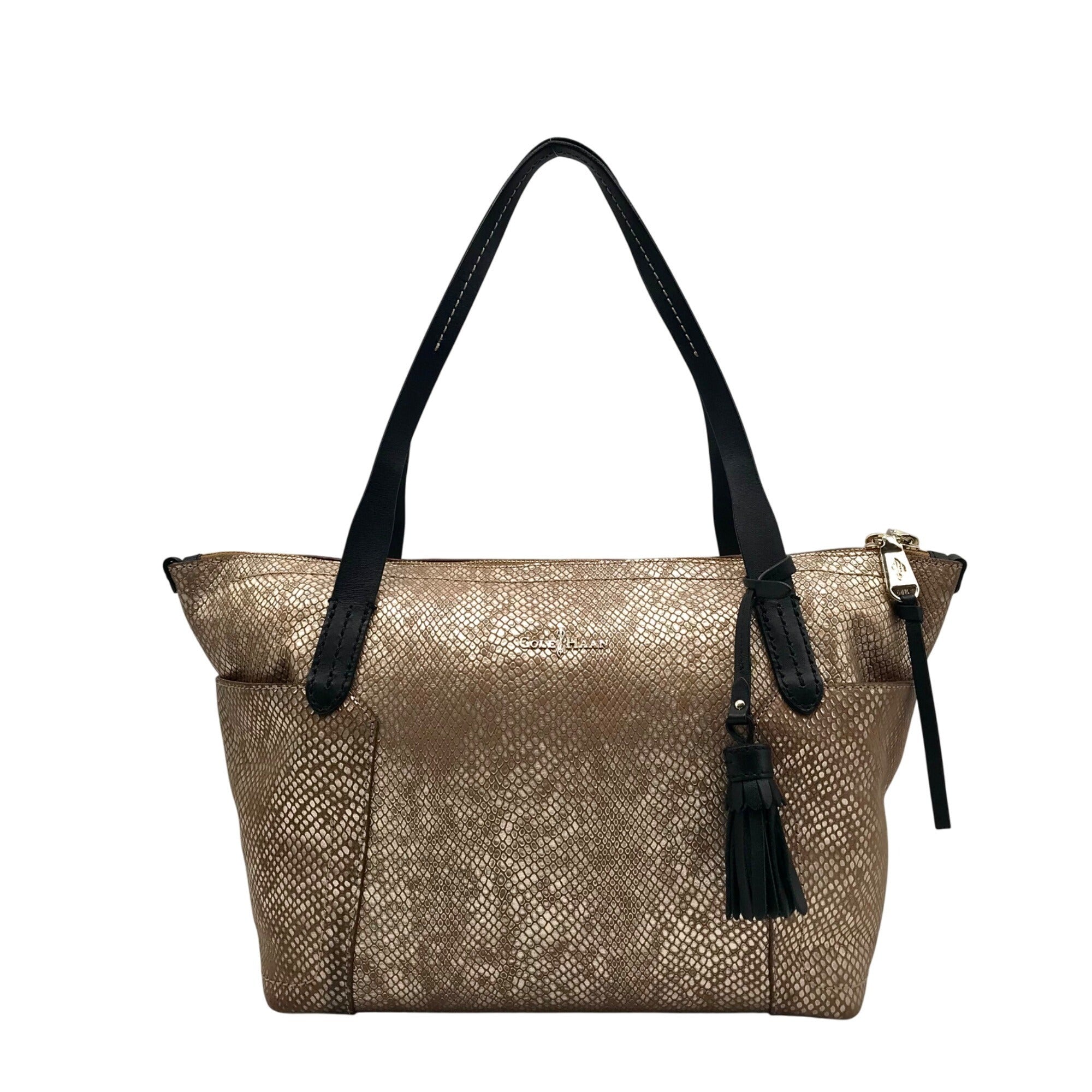 Cole Haan Metallic Bronze Lizard Embossed Leather Tote Bag