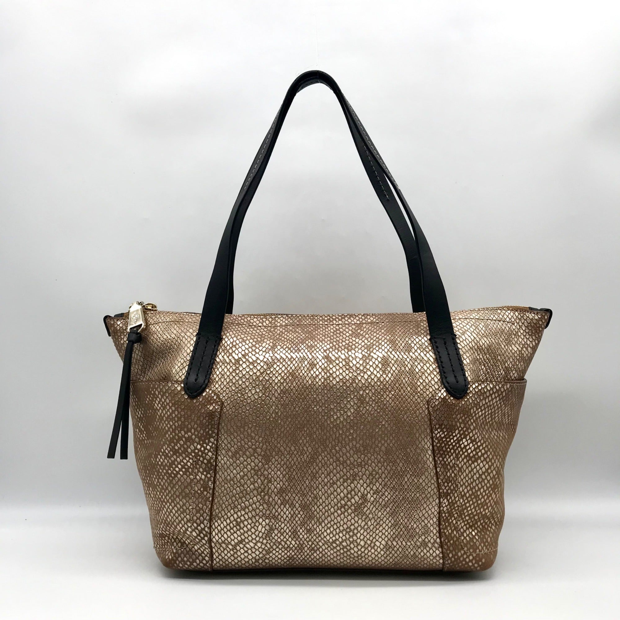 Cole Haan Metallic Bronze Lizard Embossed Leather Tote Bag