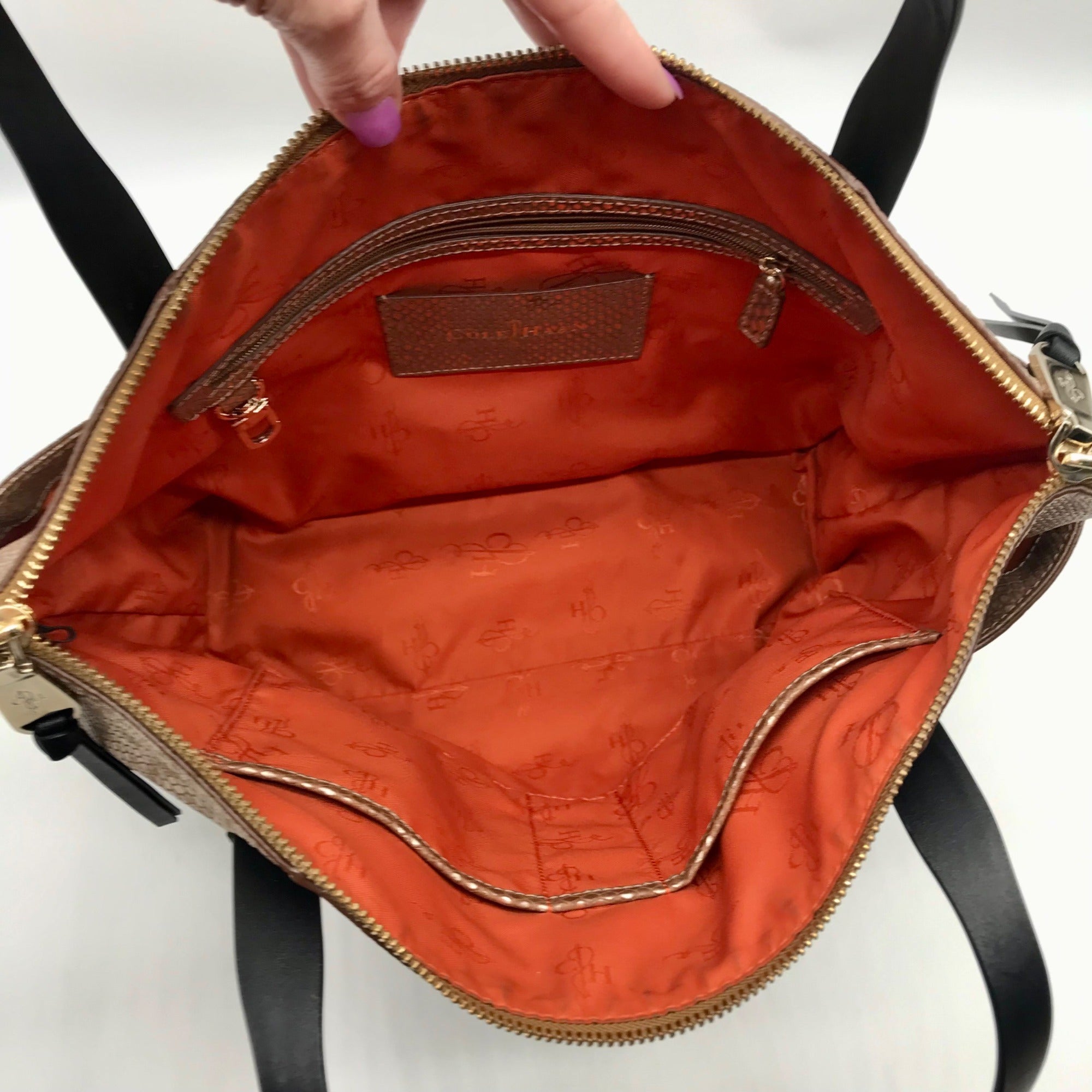 Cole Haan Metallic Bronze Lizard Embossed Leather Tote Bag