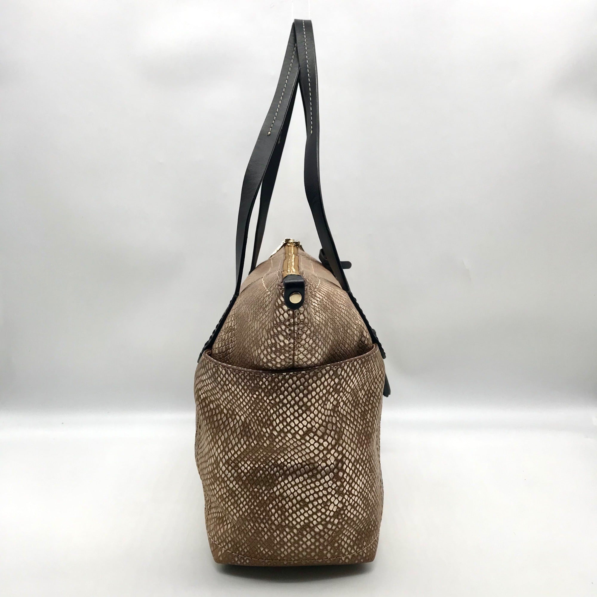 Cole Haan Metallic Bronze Lizard Embossed Leather Tote Bag