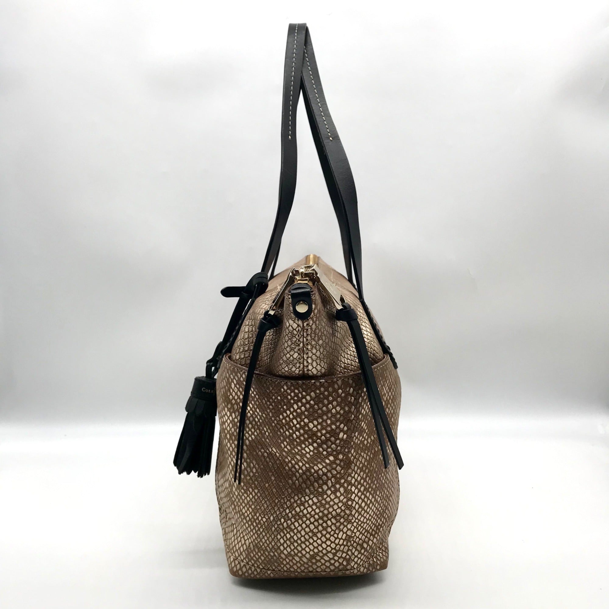 Cole Haan Metallic Bronze Lizard Embossed Leather Tote Bag