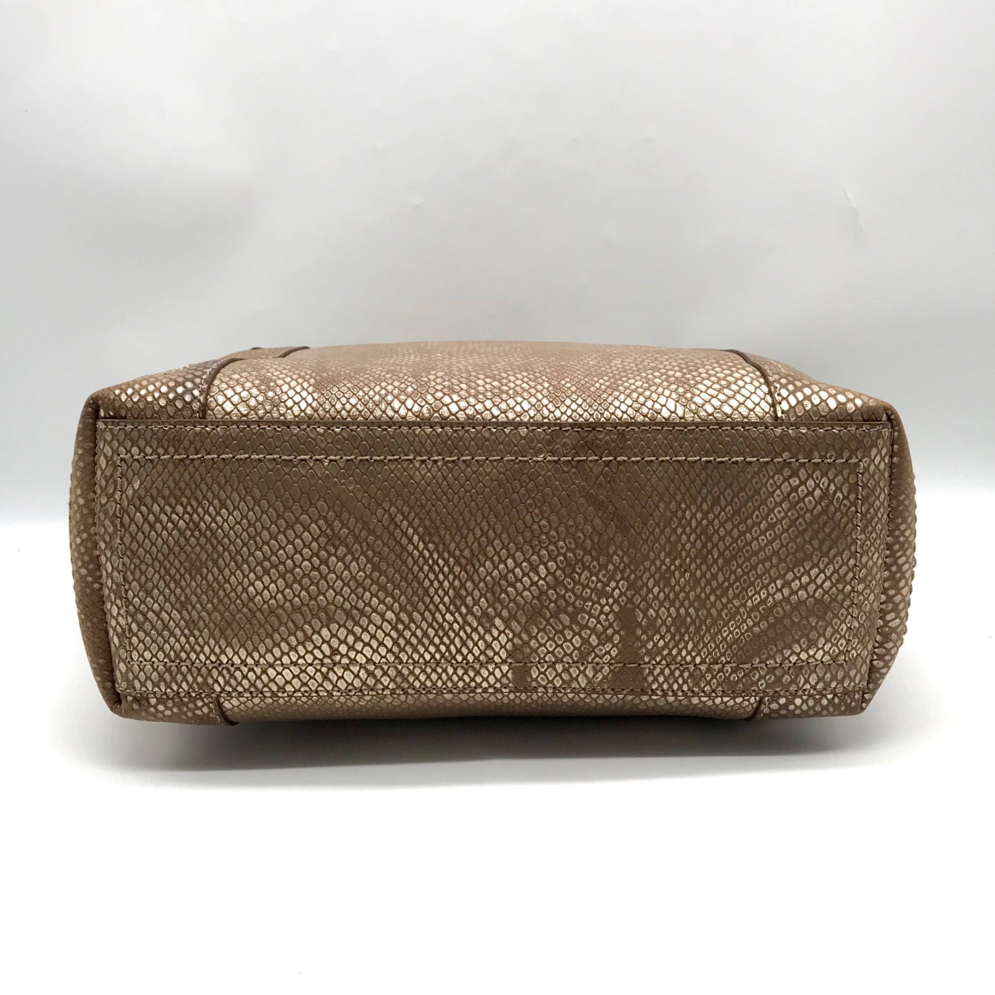 Cole Haan Metallic Bronze Lizard Embossed Leather Tote Bag