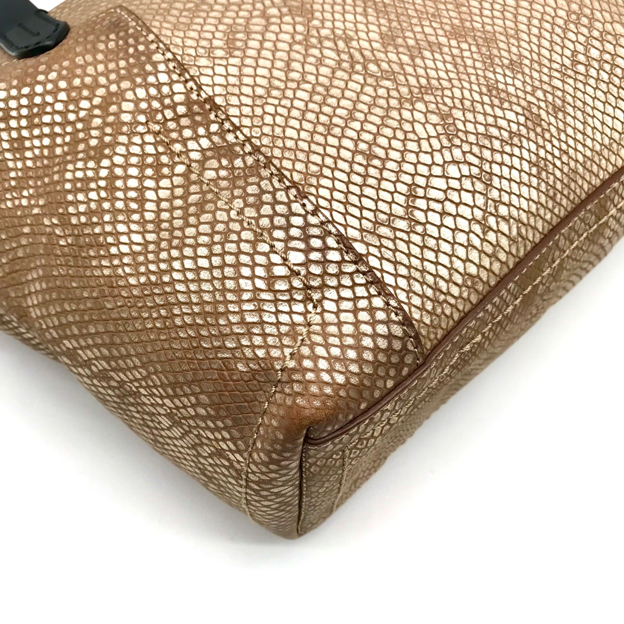 Cole Haan Metallic Bronze Lizard Embossed Leather Tote Bag