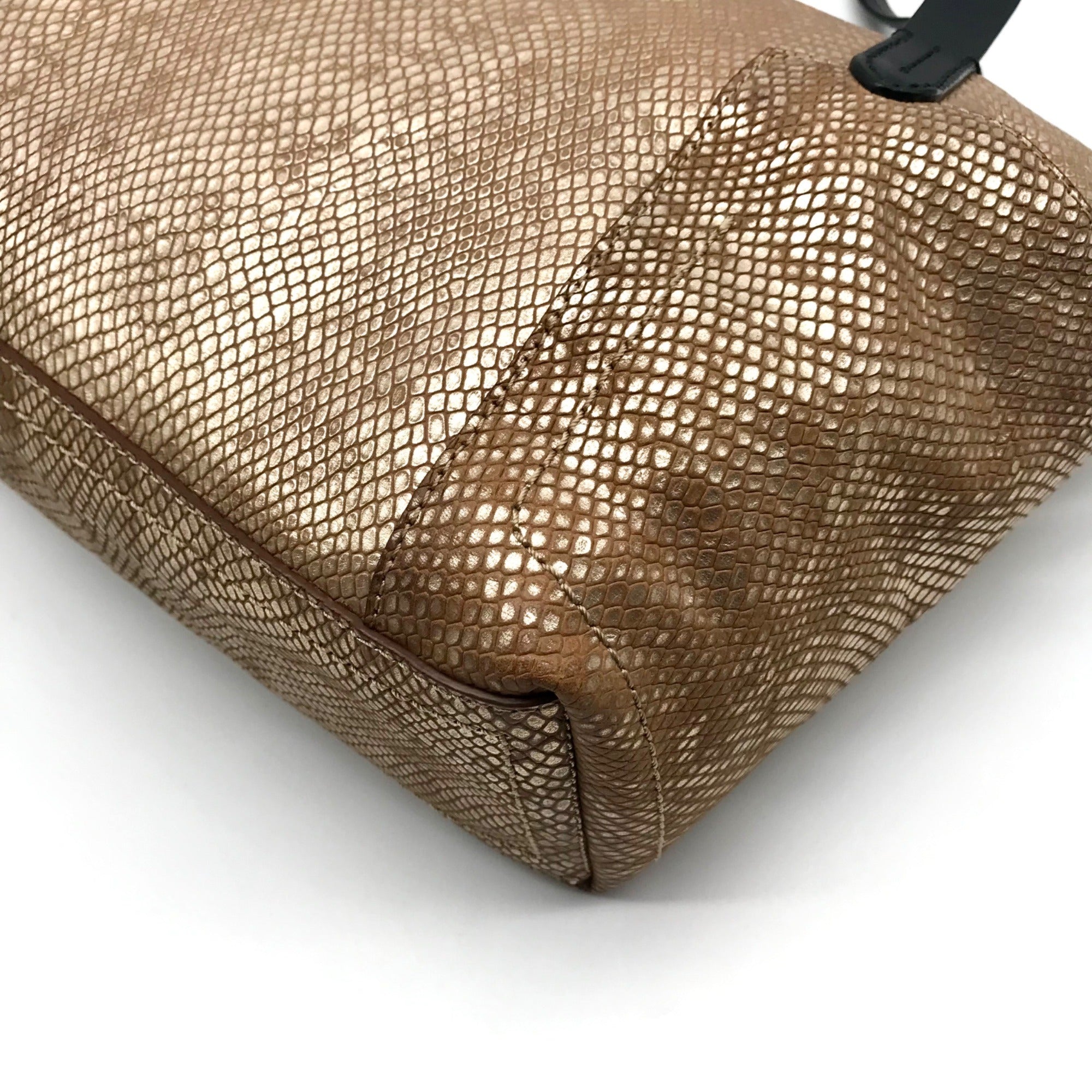 Cole Haan Metallic Bronze Lizard Embossed Leather Tote Bag