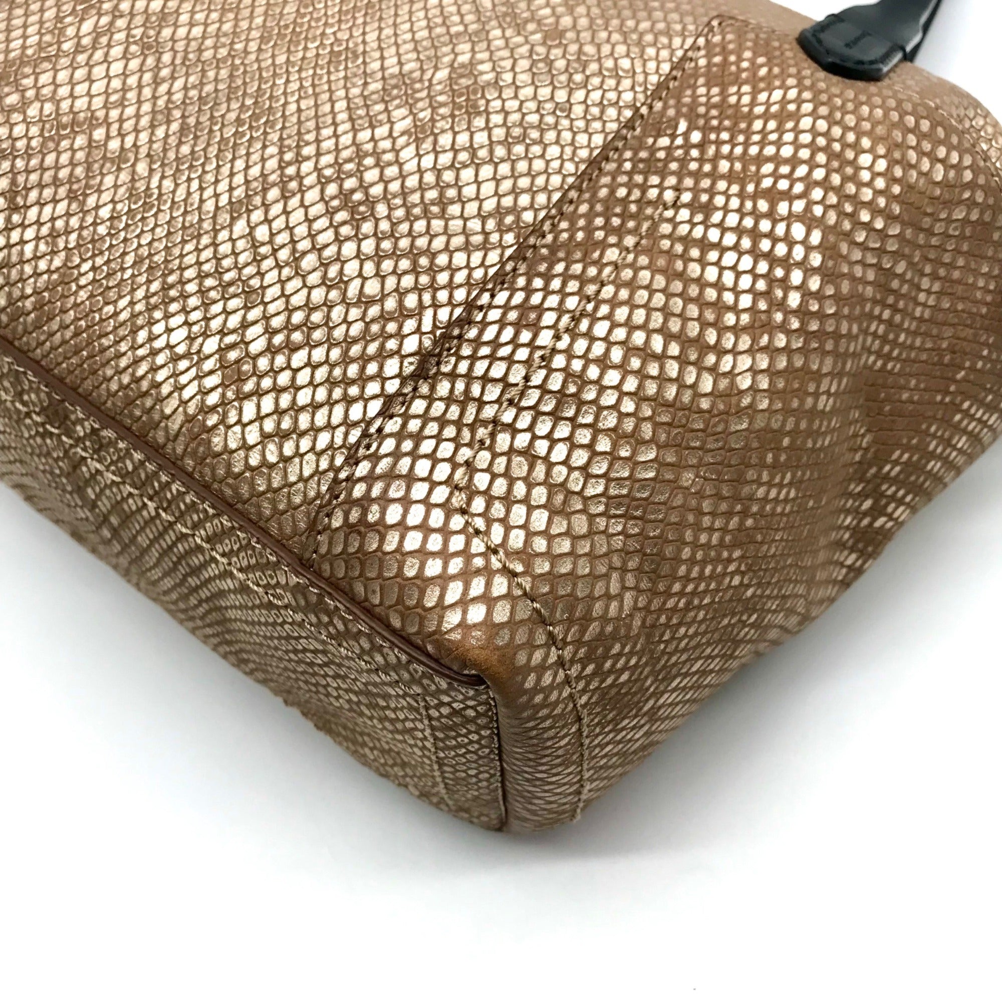 Cole Haan Metallic Bronze Lizard Embossed Leather Tote Bag