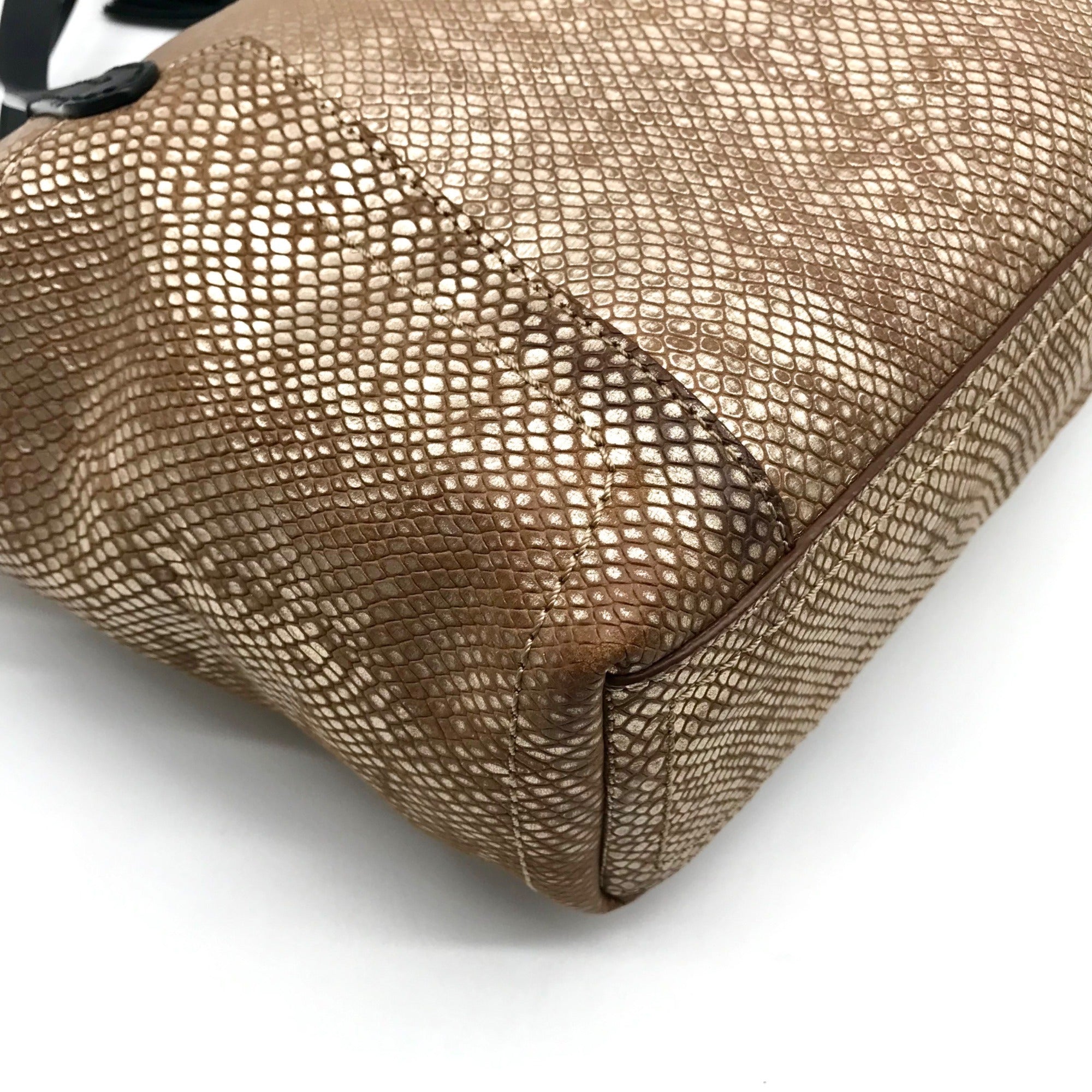 Cole Haan Metallic Bronze Lizard Embossed Leather Tote Bag