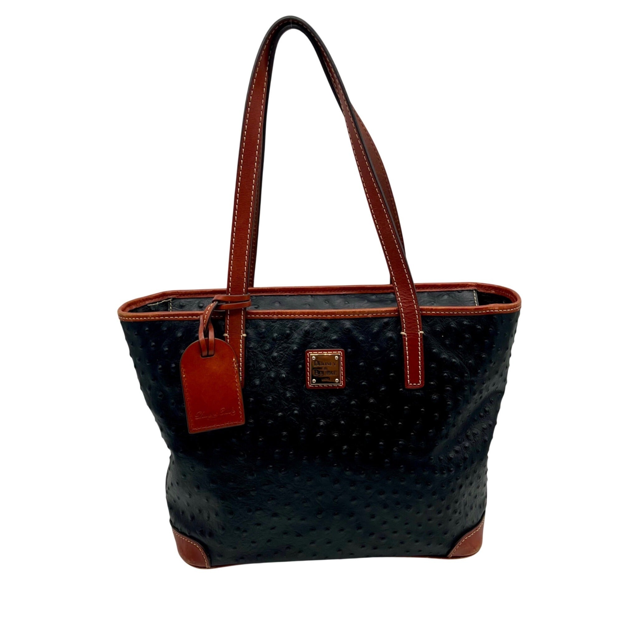 Dooney &amp; Bourke Black &amp; Brown Ostrich Leather Charleston Tote