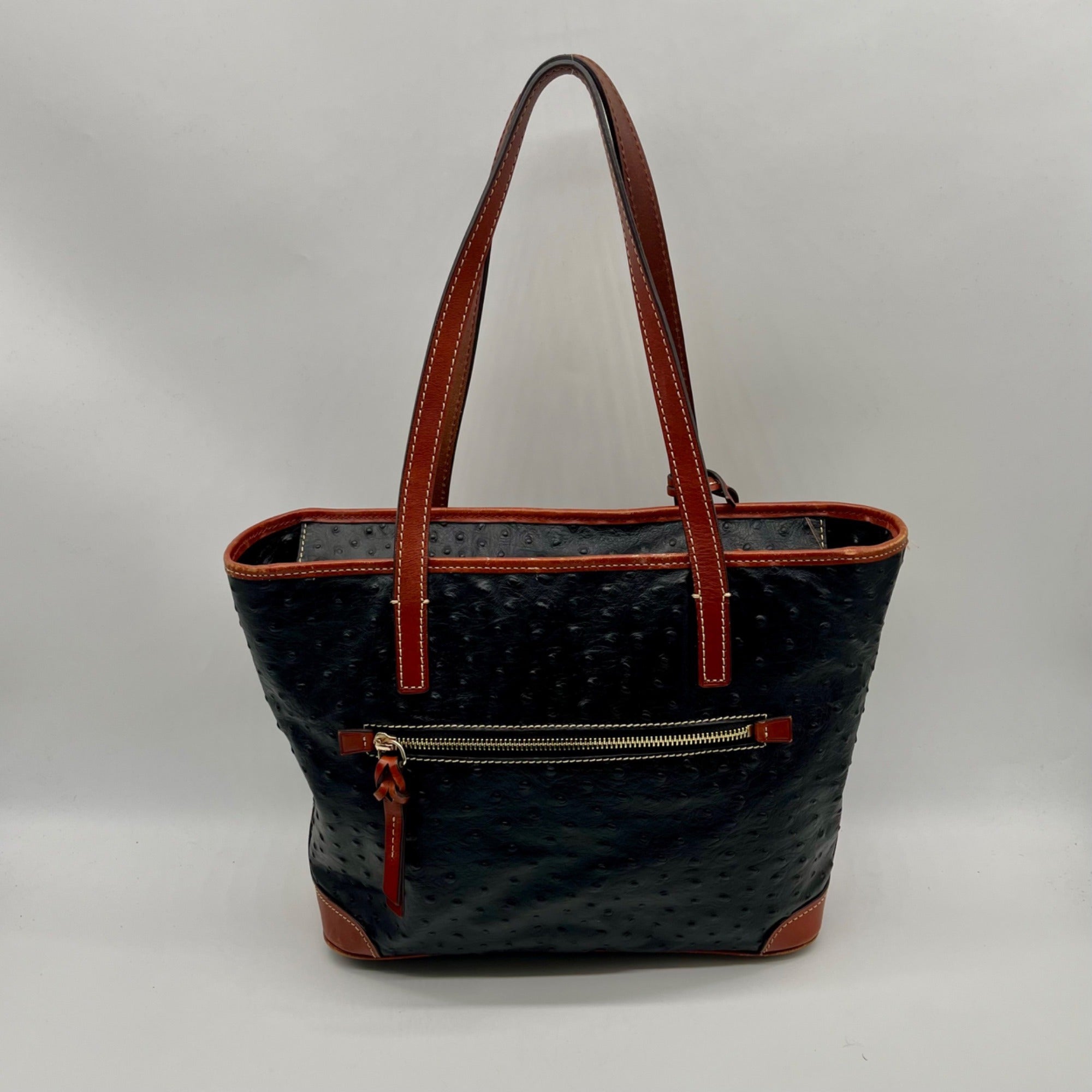 Dooney &amp; Bourke Black &amp; Brown Ostrich Leather Charleston Tote