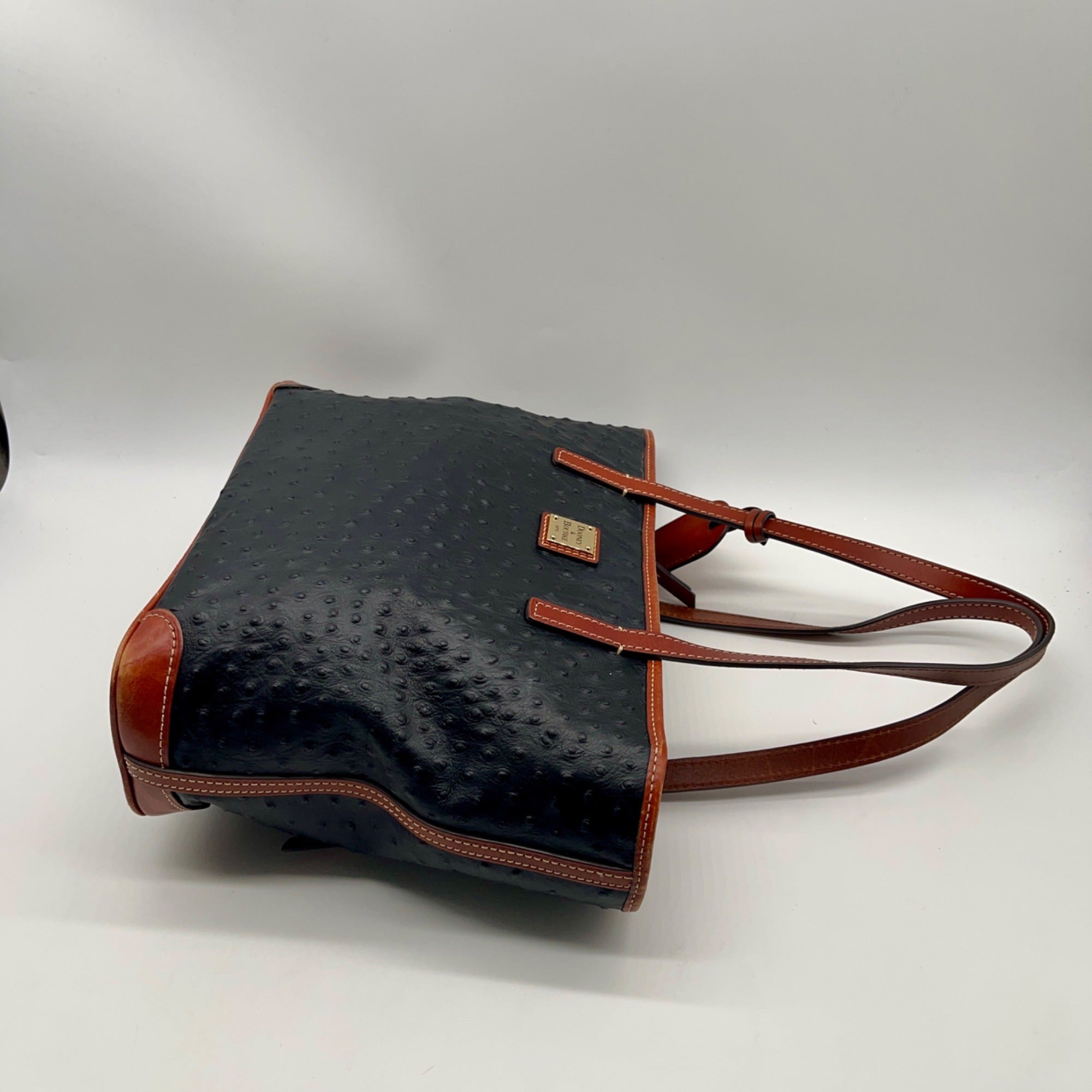 Dooney &amp; Bourke Black &amp; Brown Ostrich Leather Charleston Tote