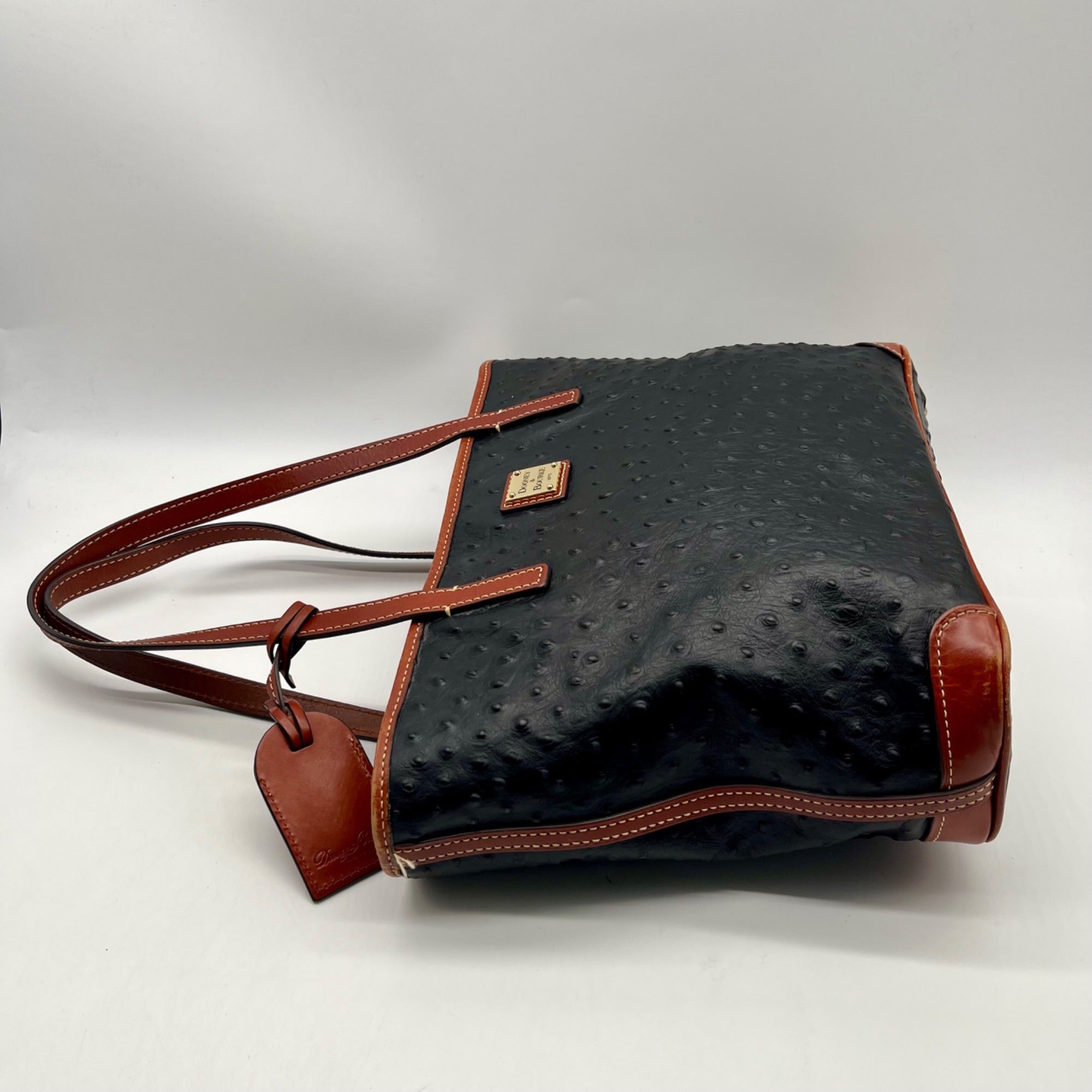 Dooney &amp; Bourke Black &amp; Brown Ostrich Leather Charleston Tote