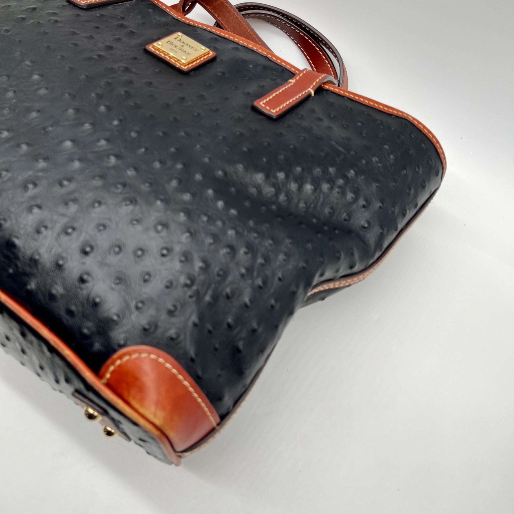 Dooney &amp; Bourke Black &amp; Brown Ostrich Leather Charleston Tote