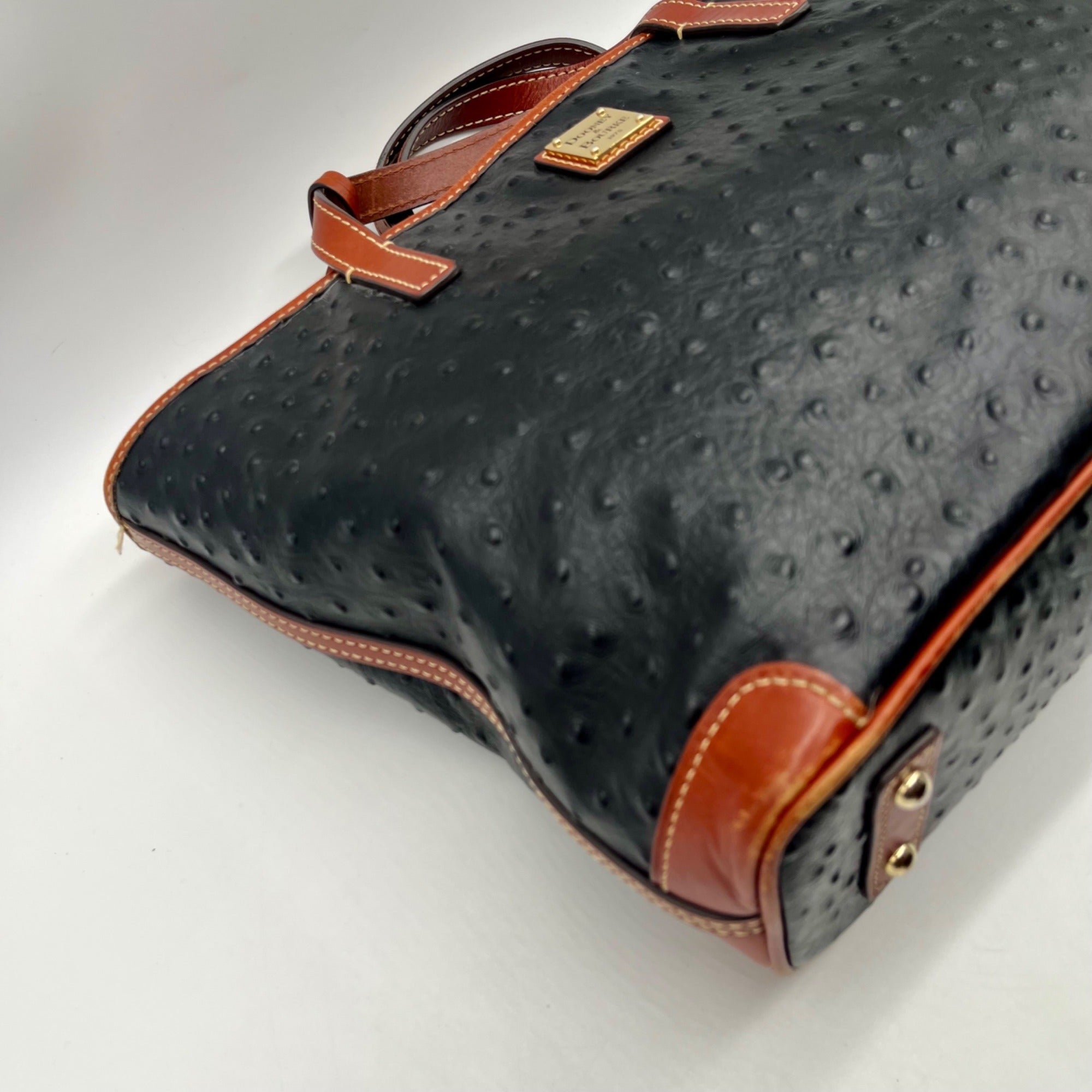 Dooney &amp; Bourke Black &amp; Brown Ostrich Leather Charleston Tote
