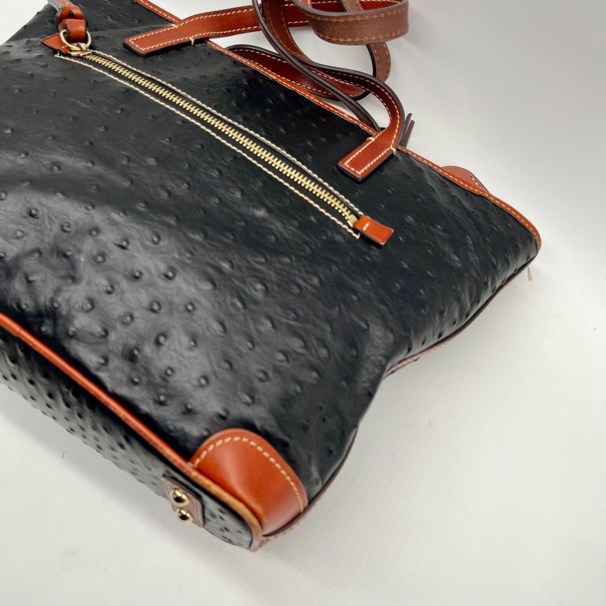 Dooney &amp; Bourke Black &amp; Brown Ostrich Leather Charleston Tote