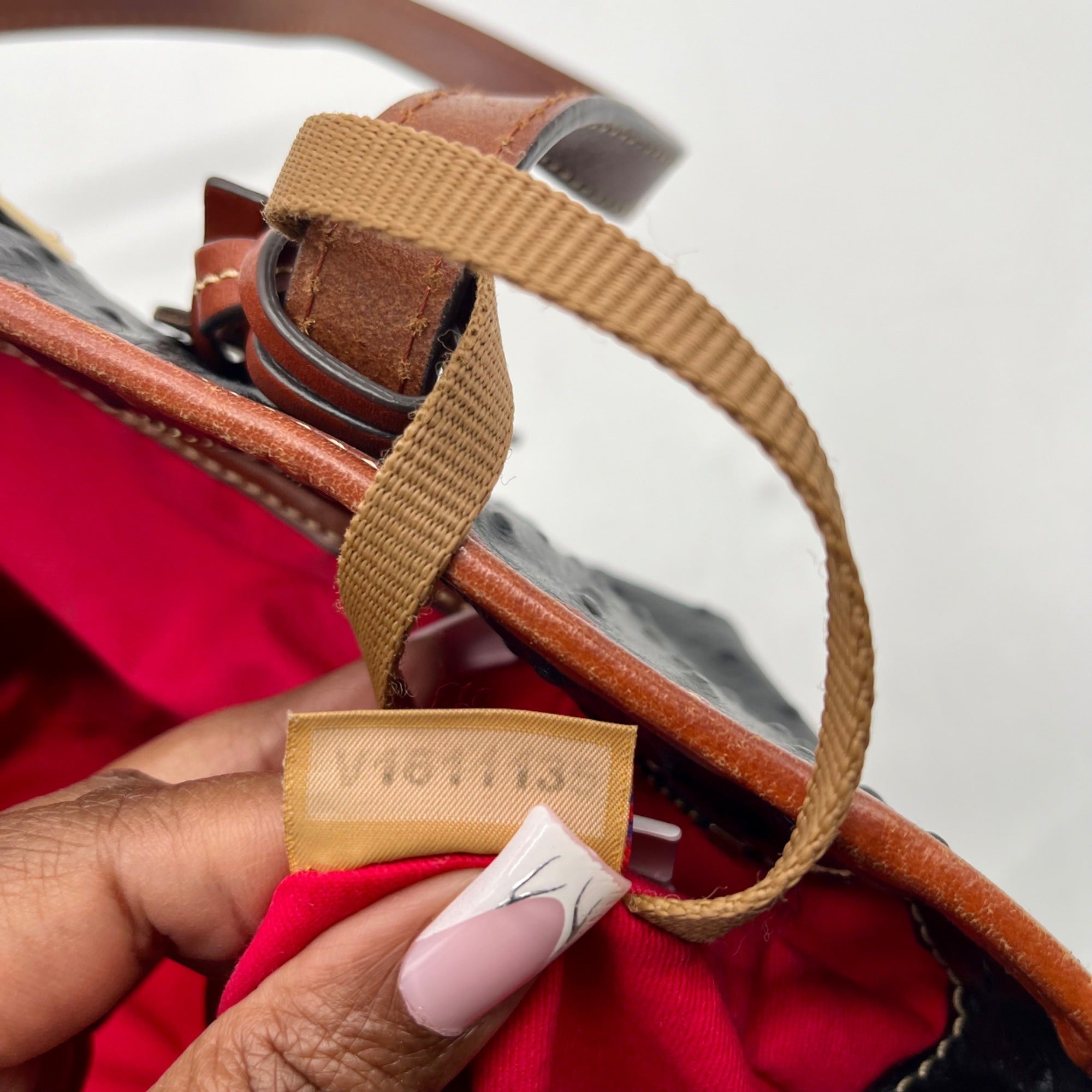 Dooney &amp; Bourke Black &amp; Brown Ostrich Leather Charleston Tote