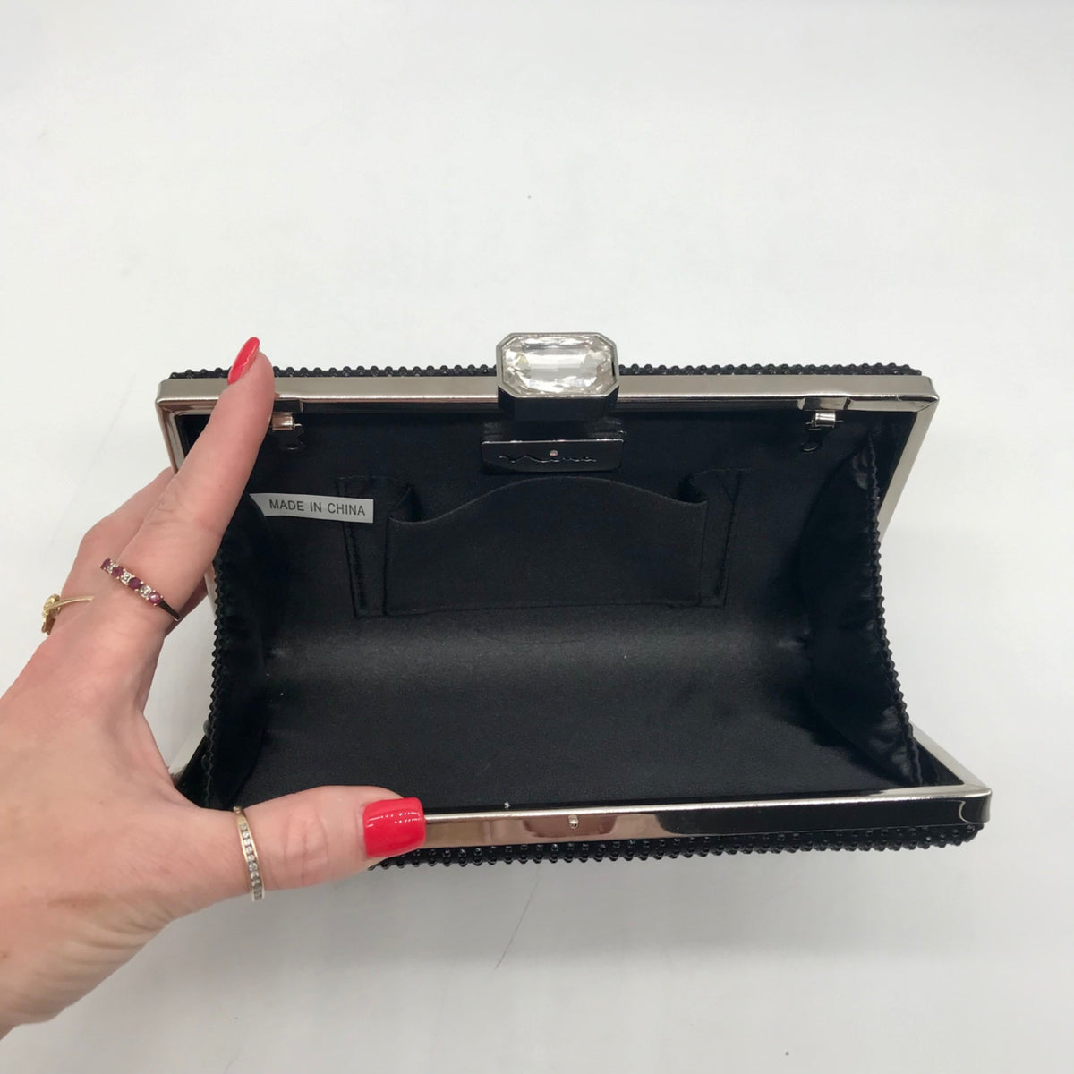 Nina Black Rhinestone Evening Clutch