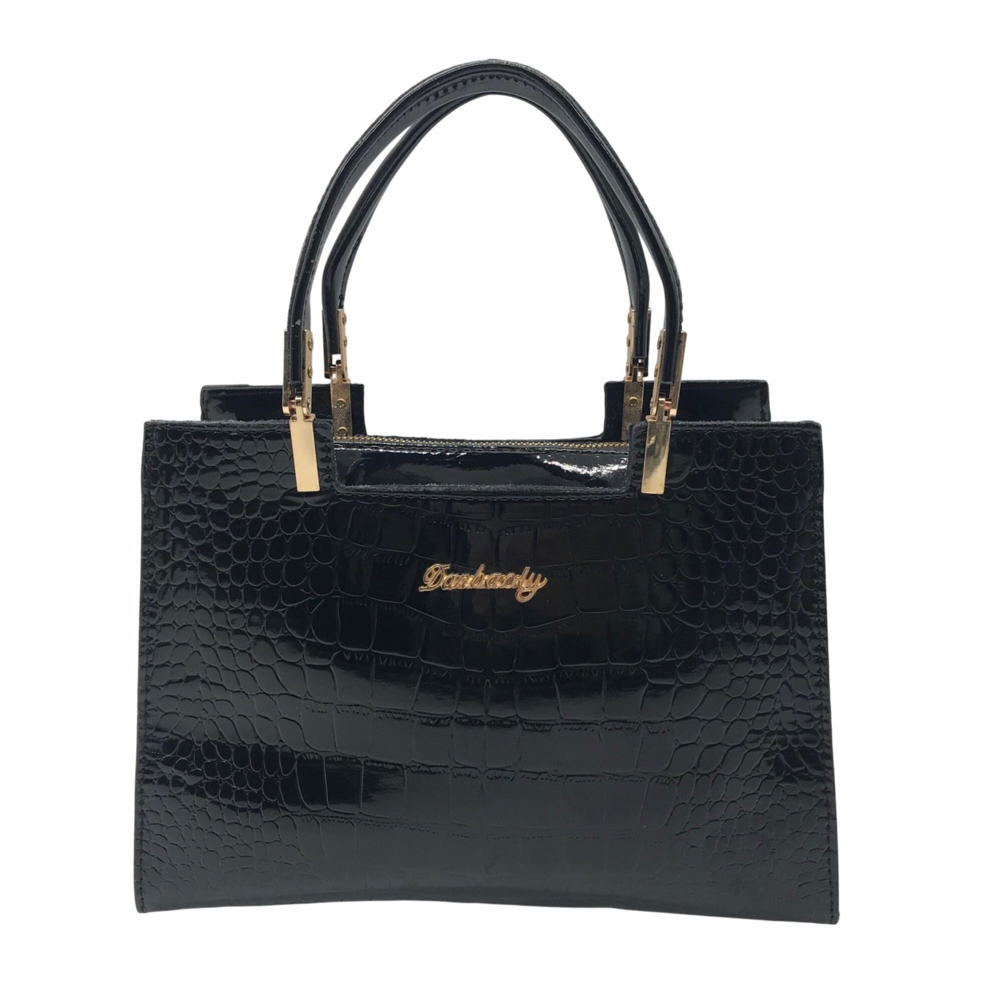 Danbaoly Black Croc-Embossed Shoulder Bag