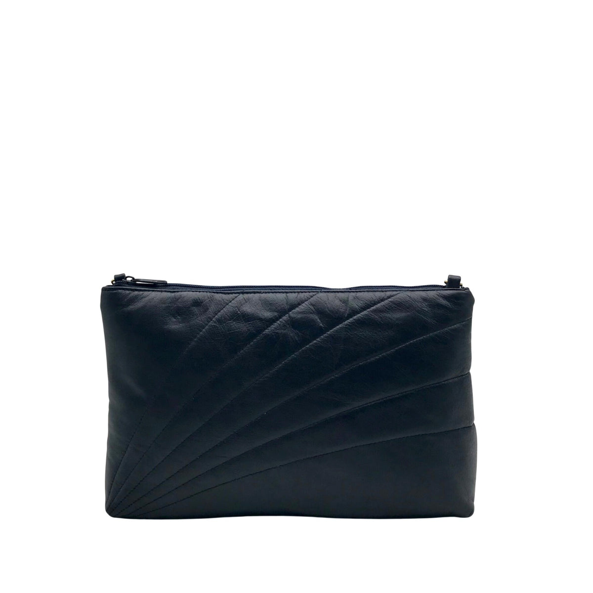 Dark Blue Leather Pleated Shoulder Bag