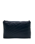 Dark Blue Leather Pleated Shoulder Bag