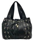 Michael Kors Black Leather Astor Grommet Shoulder Bag