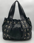 Michael Kors Black Leather Astor Grommet Shoulder Bag
